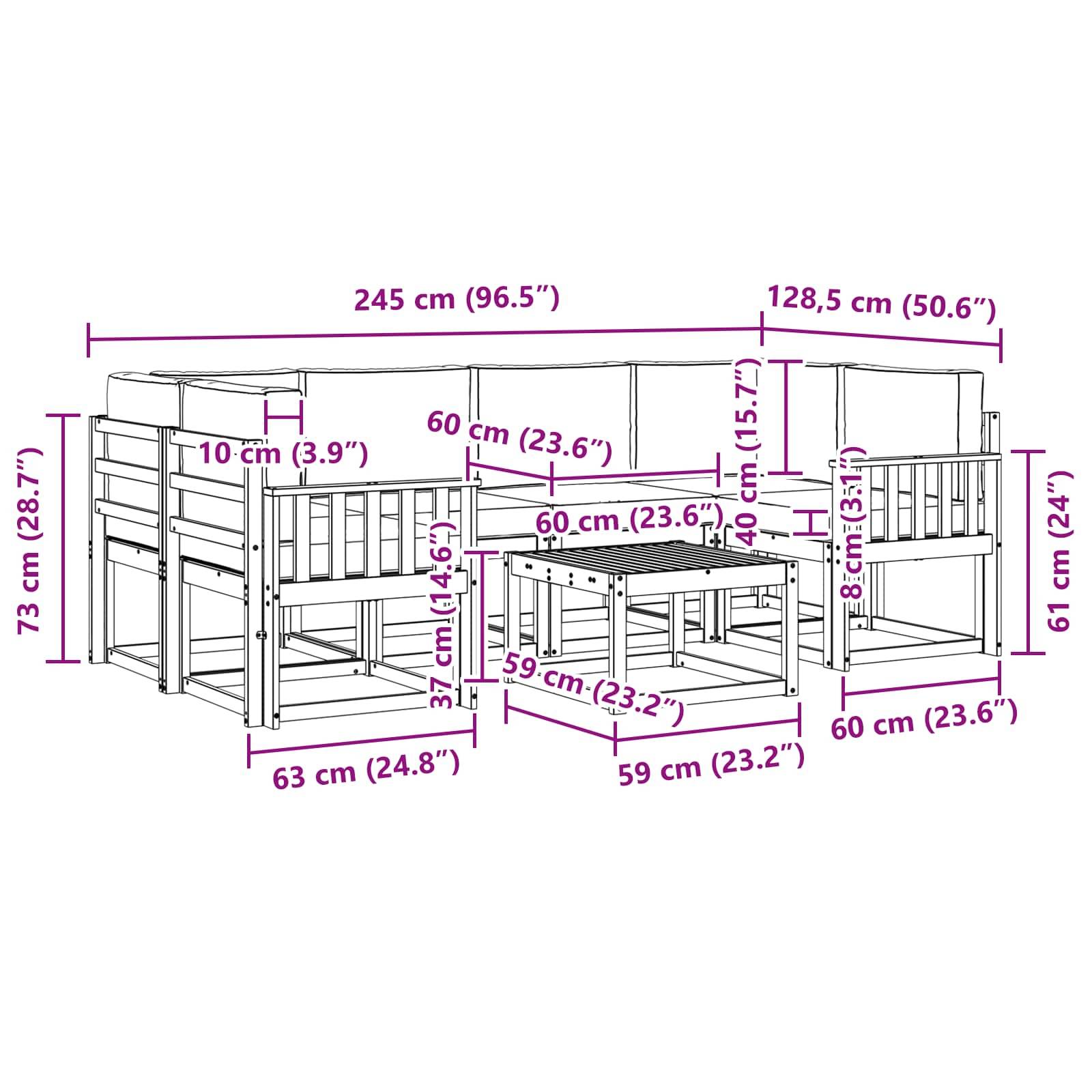 vidaXL Outdoor-Sofagarnitur mit Kissen 7 pcs Natur und Anthrazit