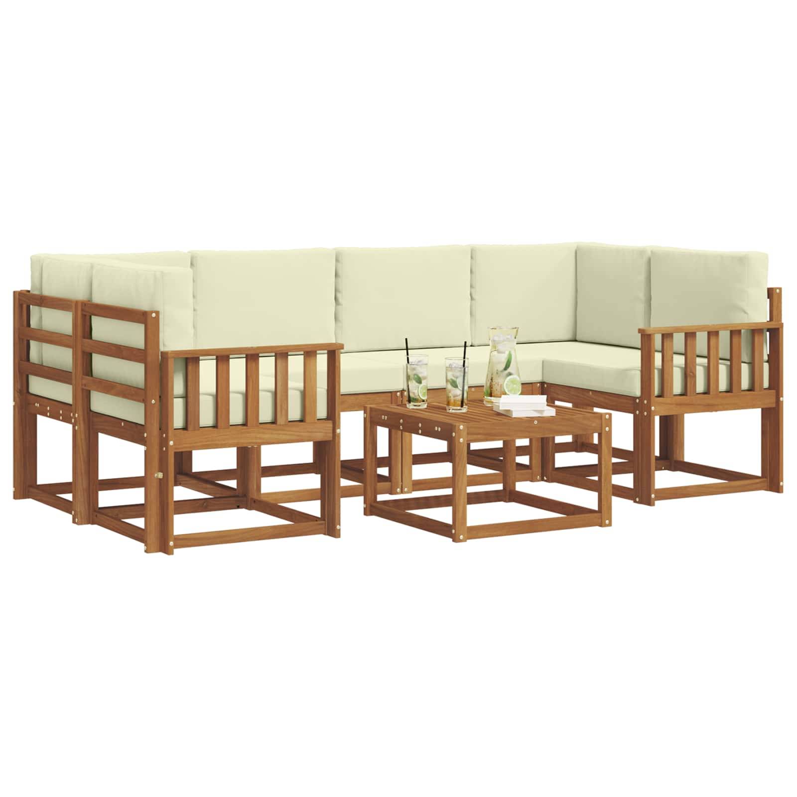 vidaXL Outdoor-Sofagarnitur mit Kissen 7 pcs Natur und Creme