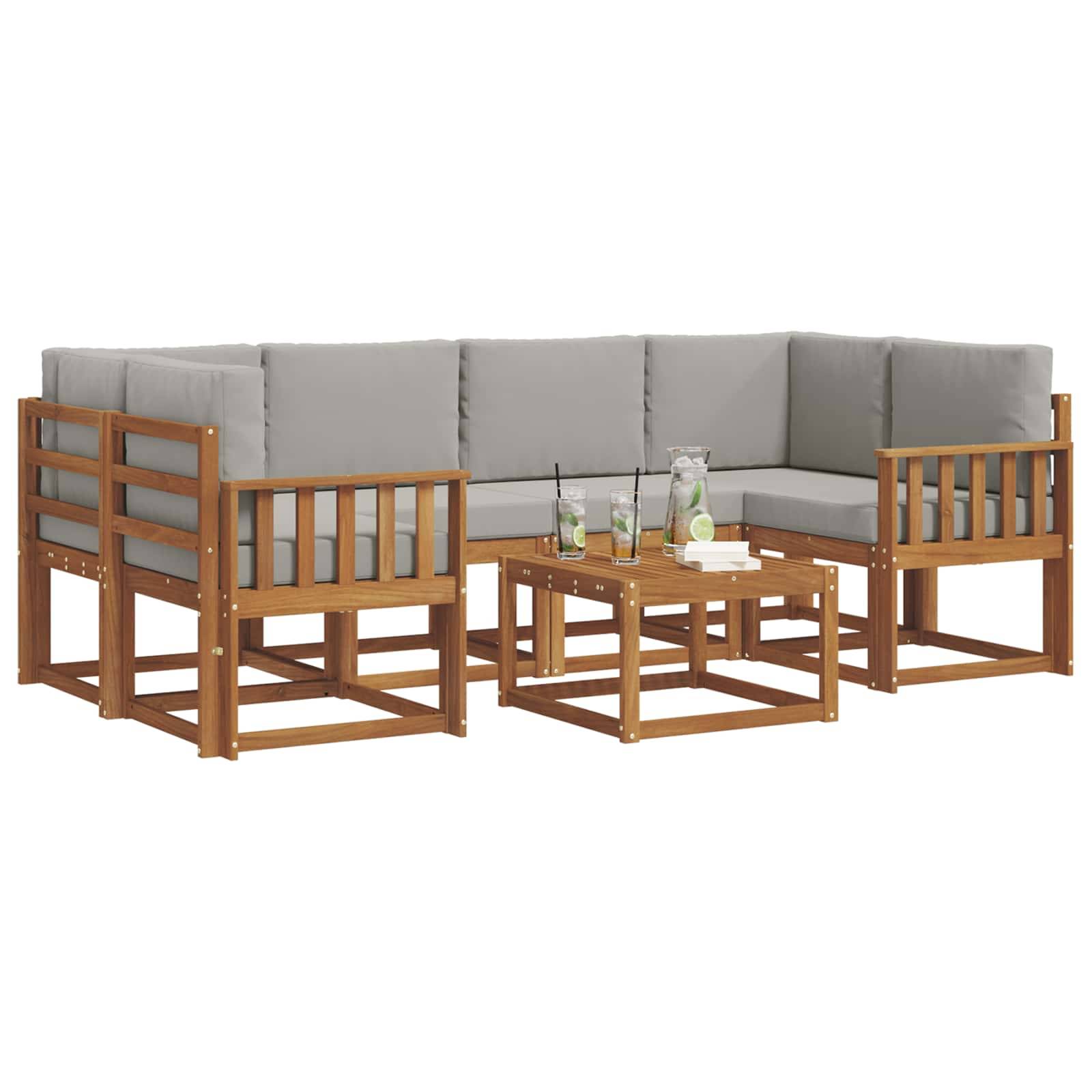 vidaXL Outdoor-Sofagarnitur mit Kissen 7 pcs Natürlich und Hellgrau