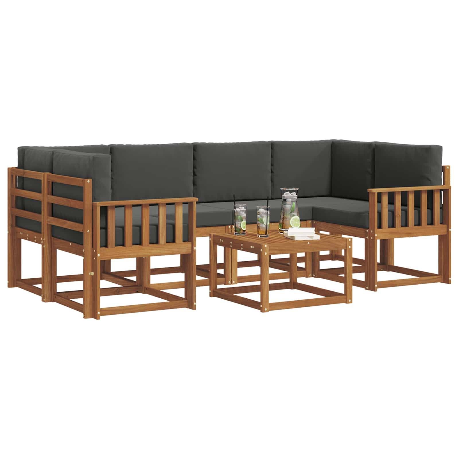 vidaXL Outdoor-Sofagarnitur mit Kissen 7 pcs Natur und Anthrazit