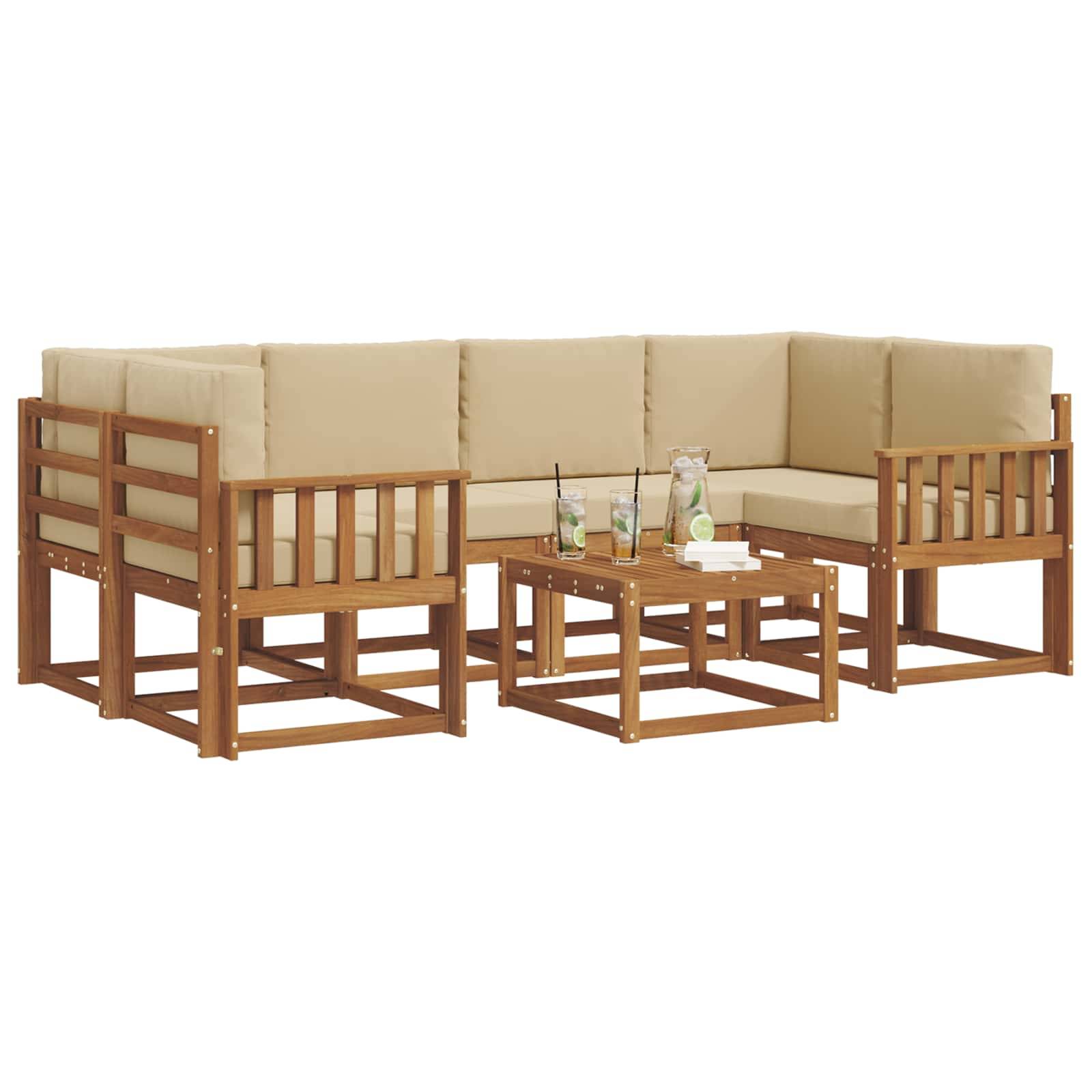 vidaXL Outdoor-Sofagarnitur mit Kissen 7 pcs Natur und Beige