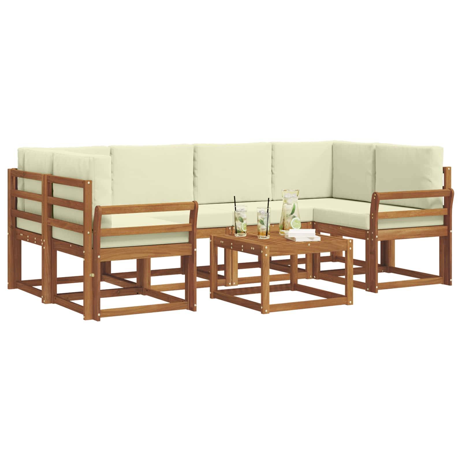 vidaXL Outdoor-Sofagarnitur mit Kissen 7 pcs Natur und Creme