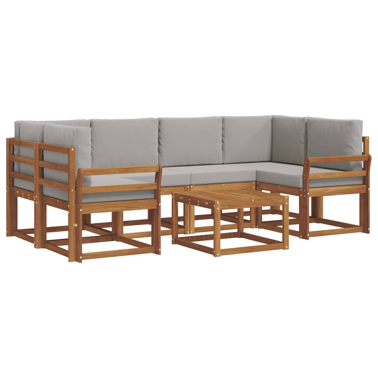 vidaXL Outdoor-Sofagarnitur mit Kissen 7 pcs Natürlich und Hellgrau