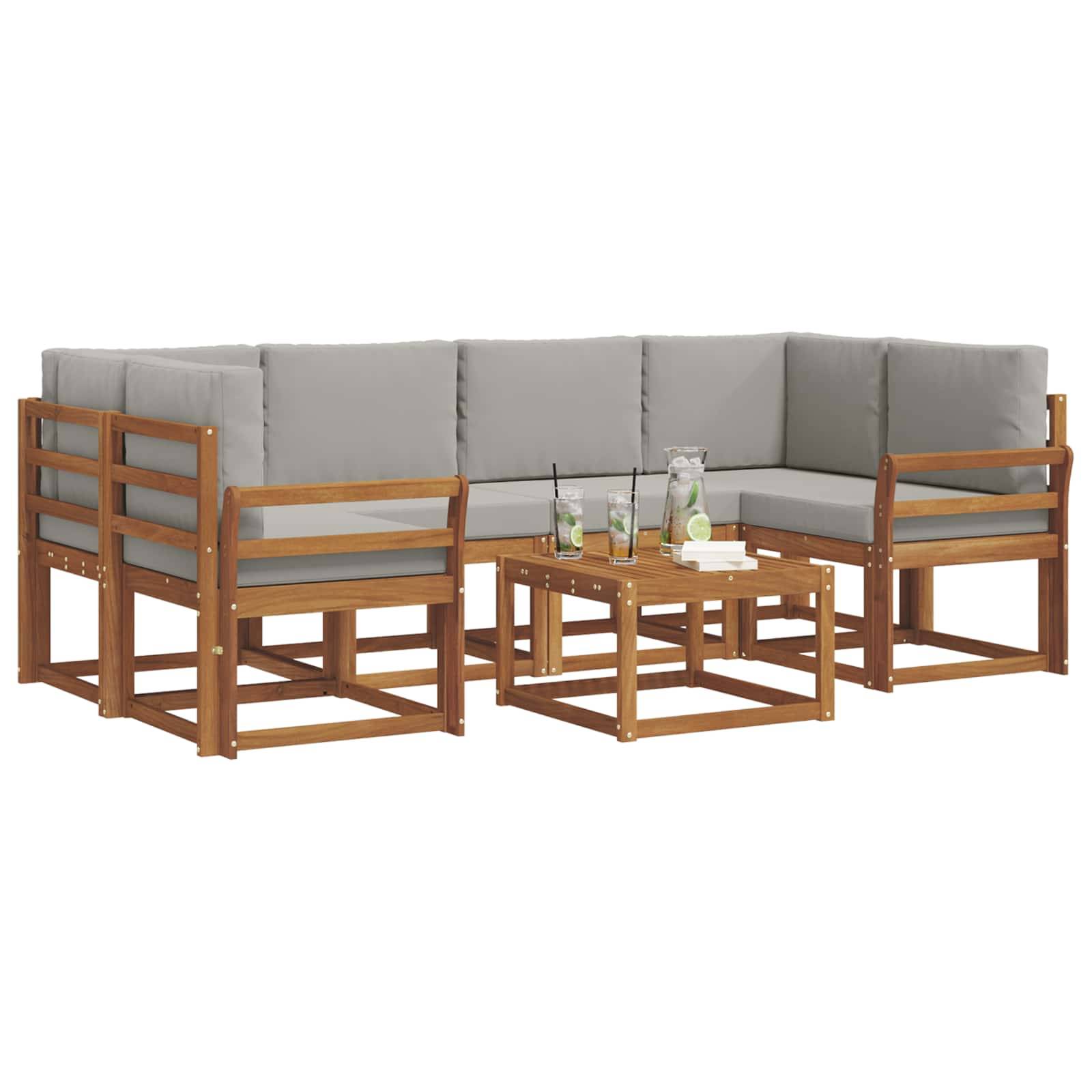 vidaXL Outdoor-Sofagarnitur mit Kissen 7 pcs Natürlich und Hellgrau