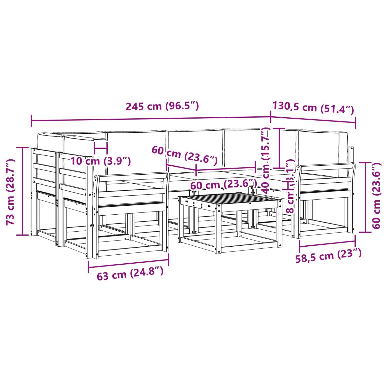 vidaXL Outdoor-Sofagarnitur mit Kissen 7 pcs Natürlich und Hellgrau