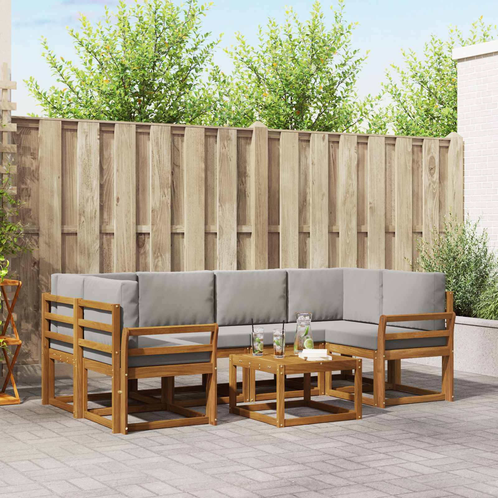 vidaXL Outdoor-Sofagarnitur mit Kissen 7 pcs Natürlich und Hellgrau