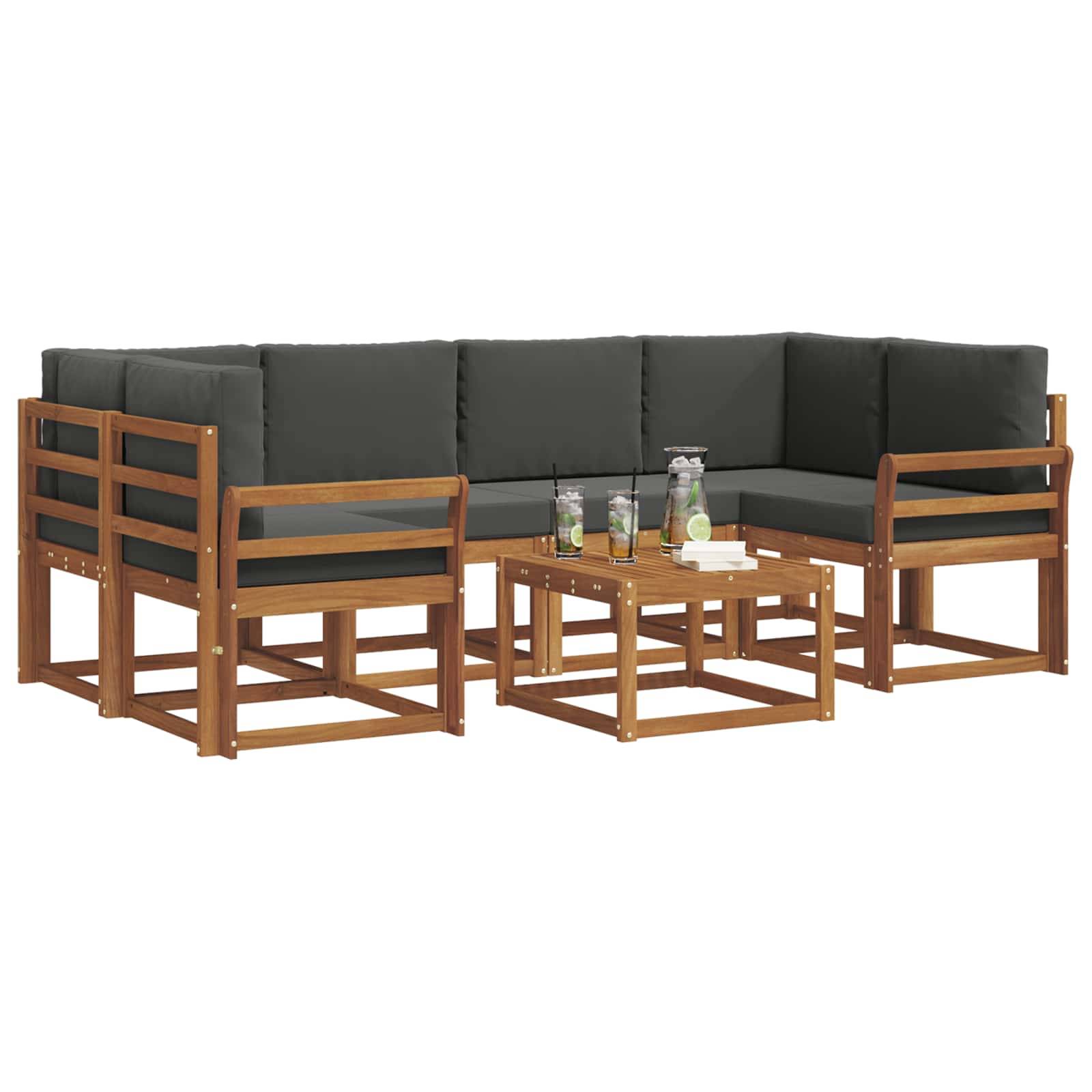 vidaXL Outdoor-Sofagarnitur mit Kissen 7 pcs Natur und Anthrazit