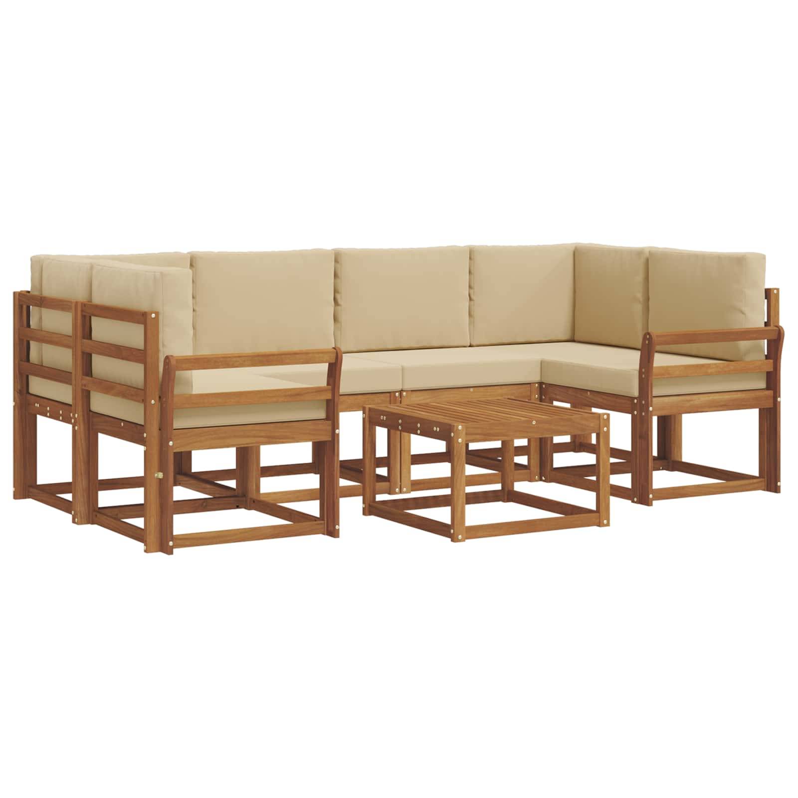 vidaXL Outdoor-Sofagarnitur mit Kissen 7 pcs Natur und Beige