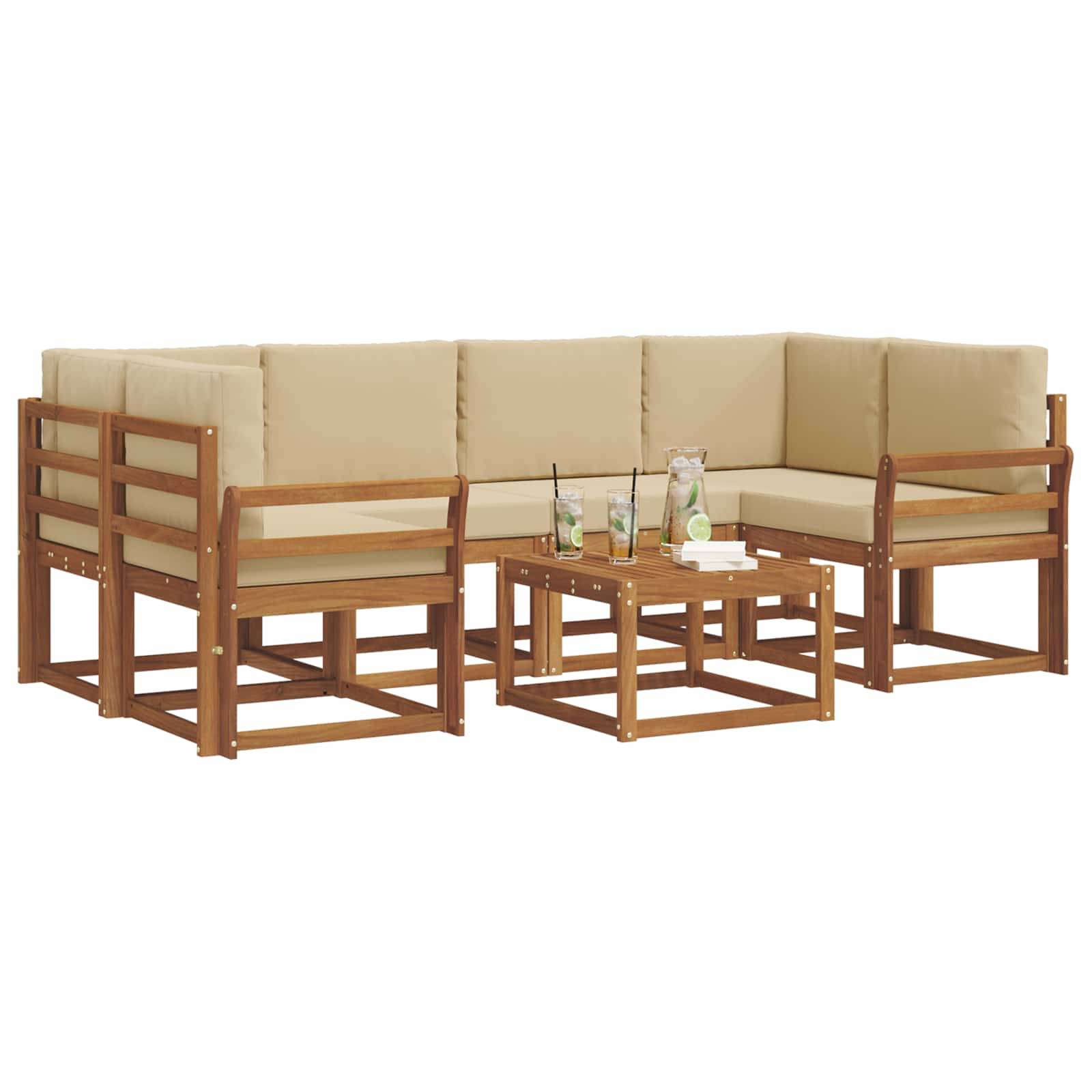 vidaXL Outdoor-Sofagarnitur mit Kissen 7 pcs Natur und Beige
