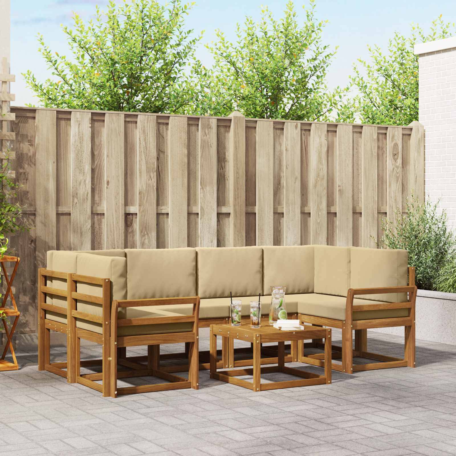 vidaXL Outdoor-Sofagarnitur mit Kissen 7 pcs Natur und Beige