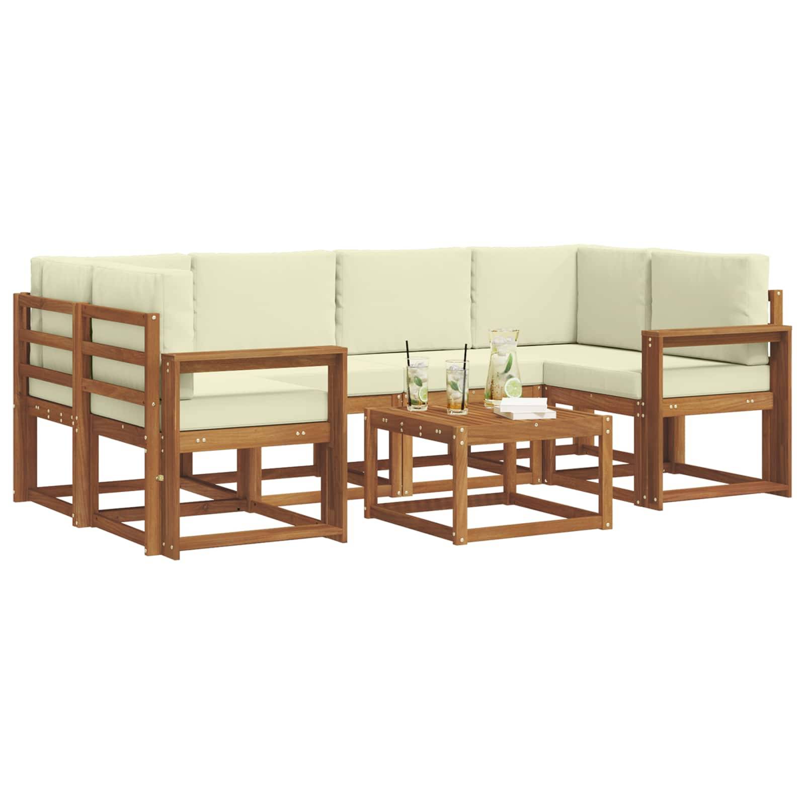 vidaXL Outdoor-Sofagarnitur mit Kissen 7 pcs Natur und Creme