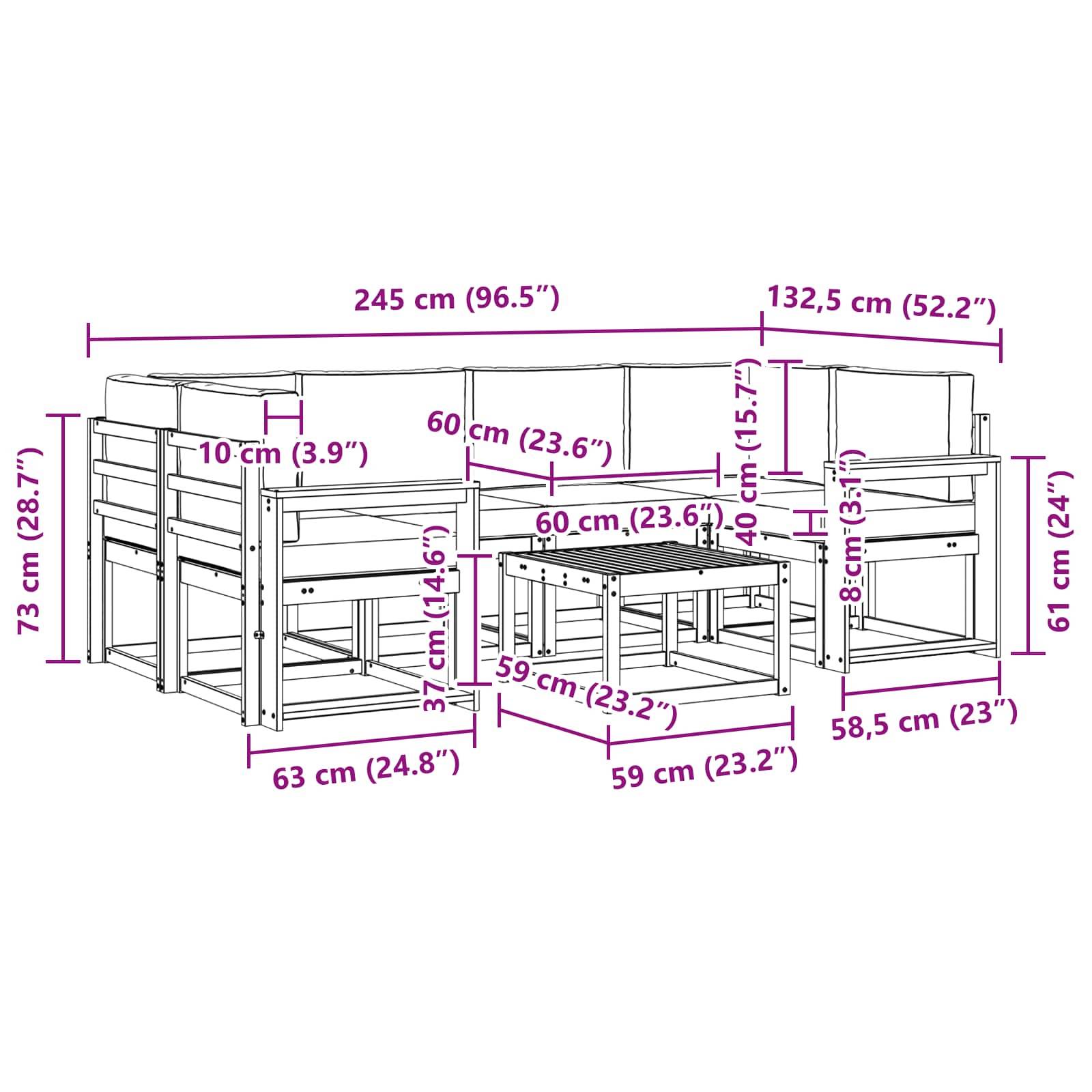 vidaXL Outdoor-Sofagarnitur mit Kissen 7 pcs Weiß und Beige