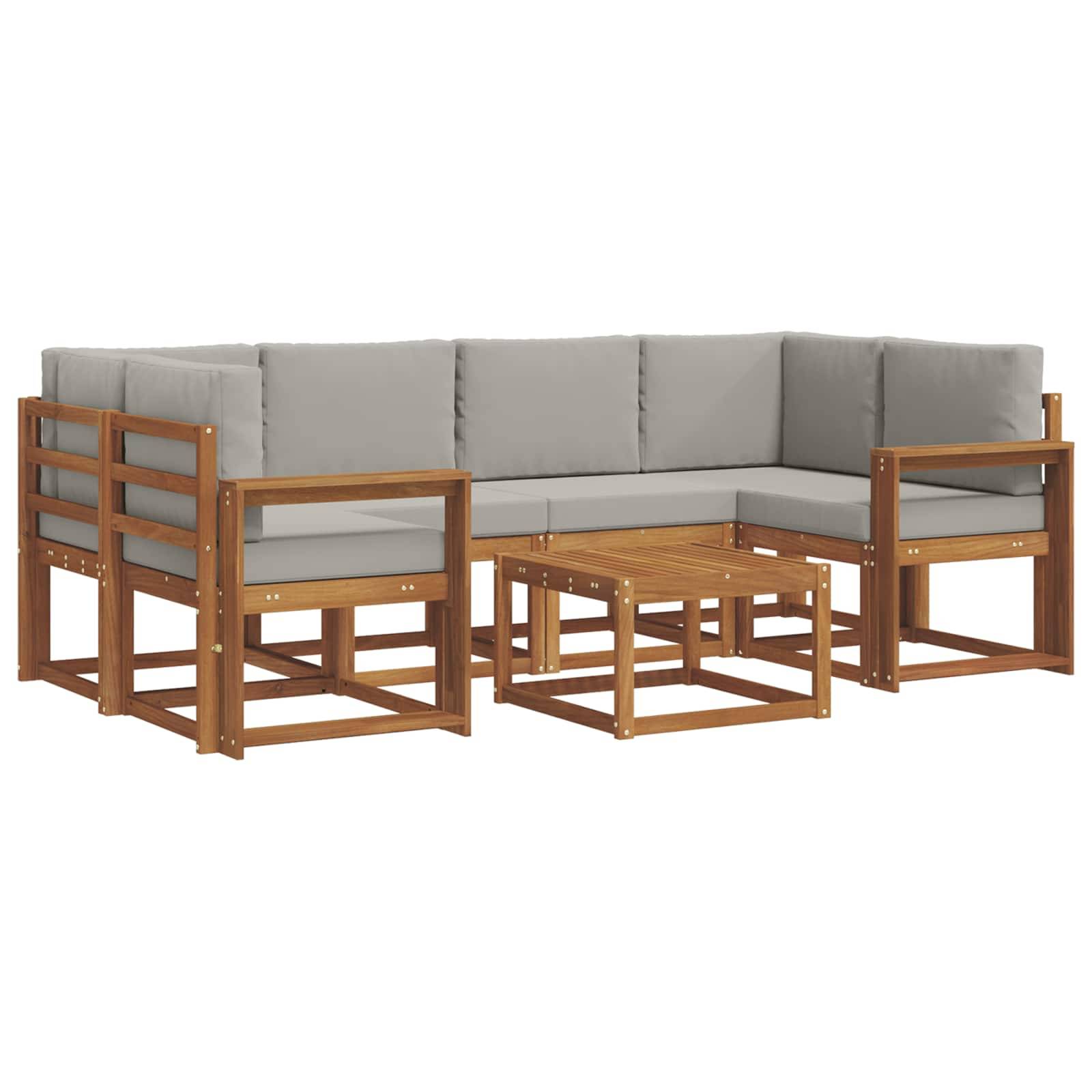 vidaXL Outdoor-Sofagarnitur mit Kissen 7 pcs Natürlich und Hellgrau