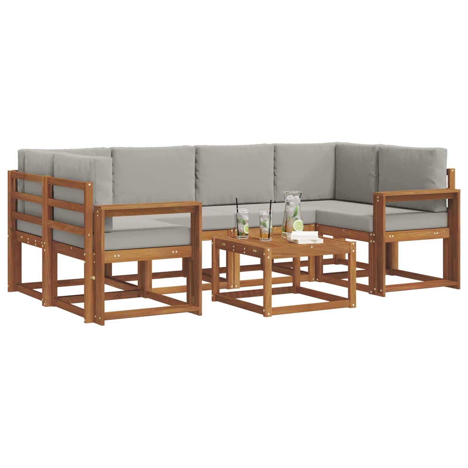 vidaXL Outdoor-Sofagarnitur mit Kissen 7 pcs Natürlich und Hellgrau