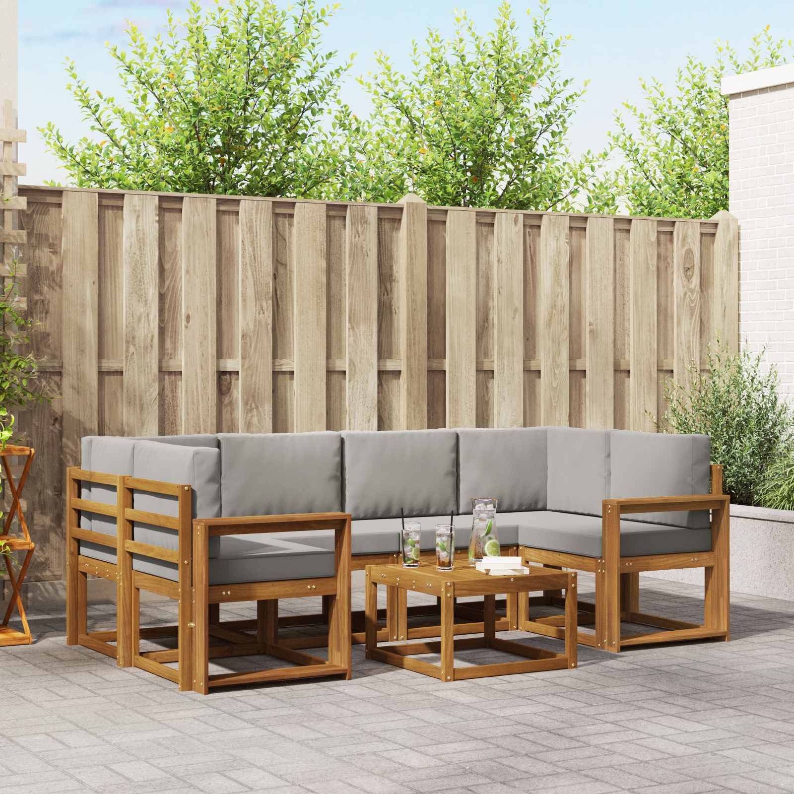 vidaXL Outdoor-Sofagarnitur mit Kissen 7 pcs Natürlich und Hellgrau