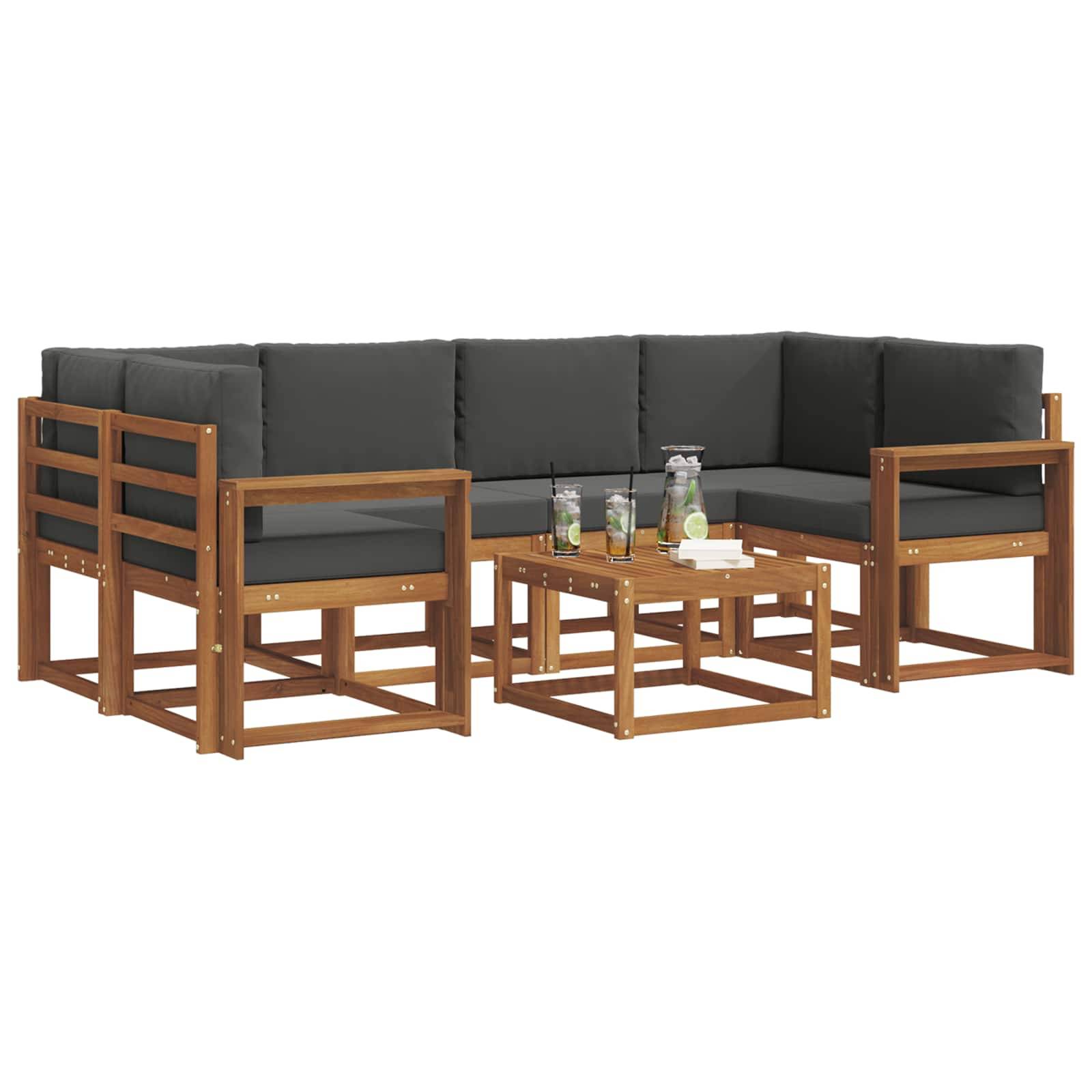 vidaXL Outdoor-Sofagarnitur mit Kissen 7 pcs Natur und Anthrazit