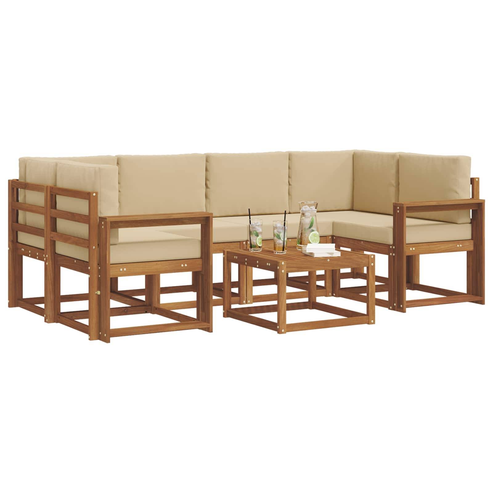 vidaXL Outdoor-Sofagarnitur mit Kissen 7 pcs Natur und Beige