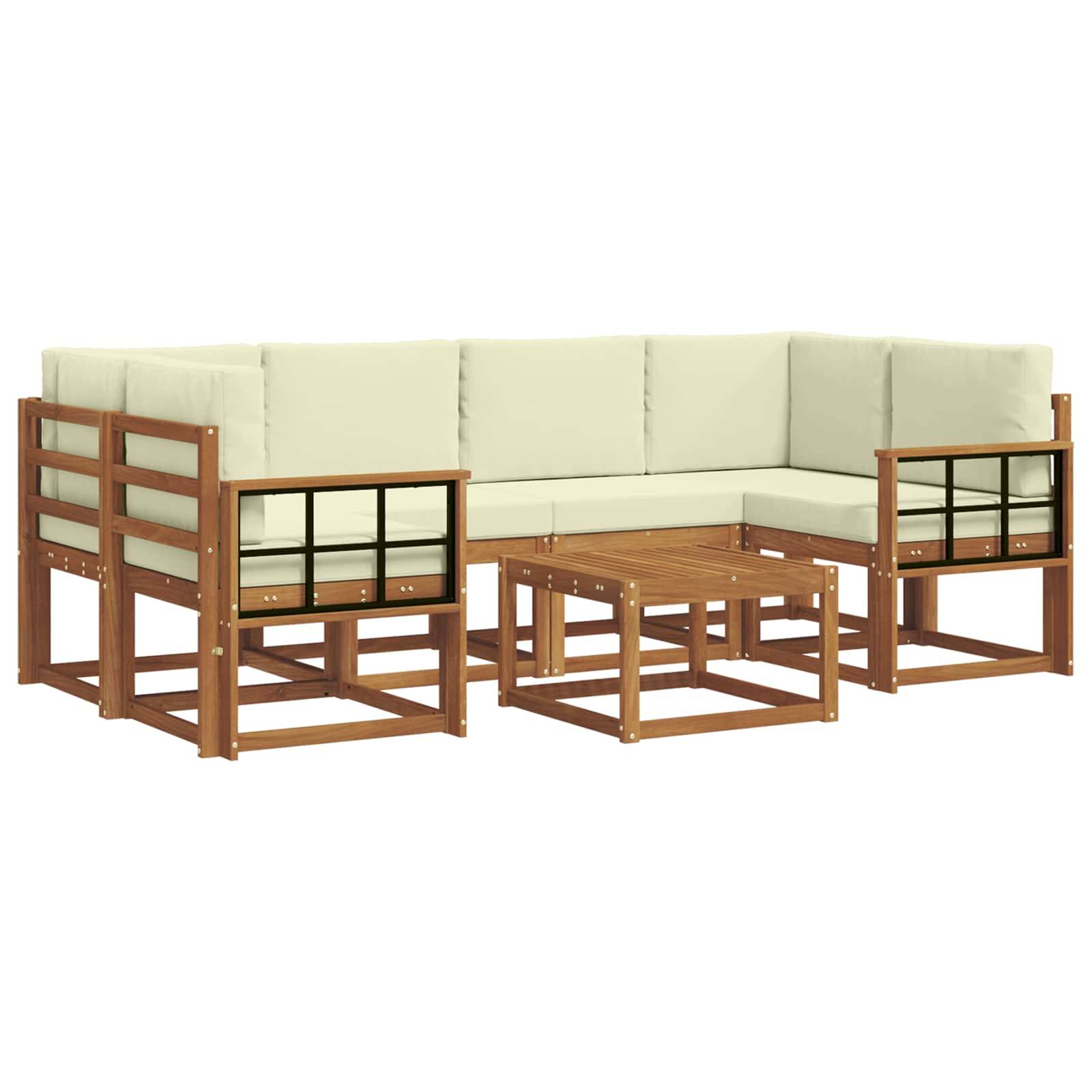 vidaXL Outdoor-Sofagarnitur mit Kissen 7 pcs Natur und Creme