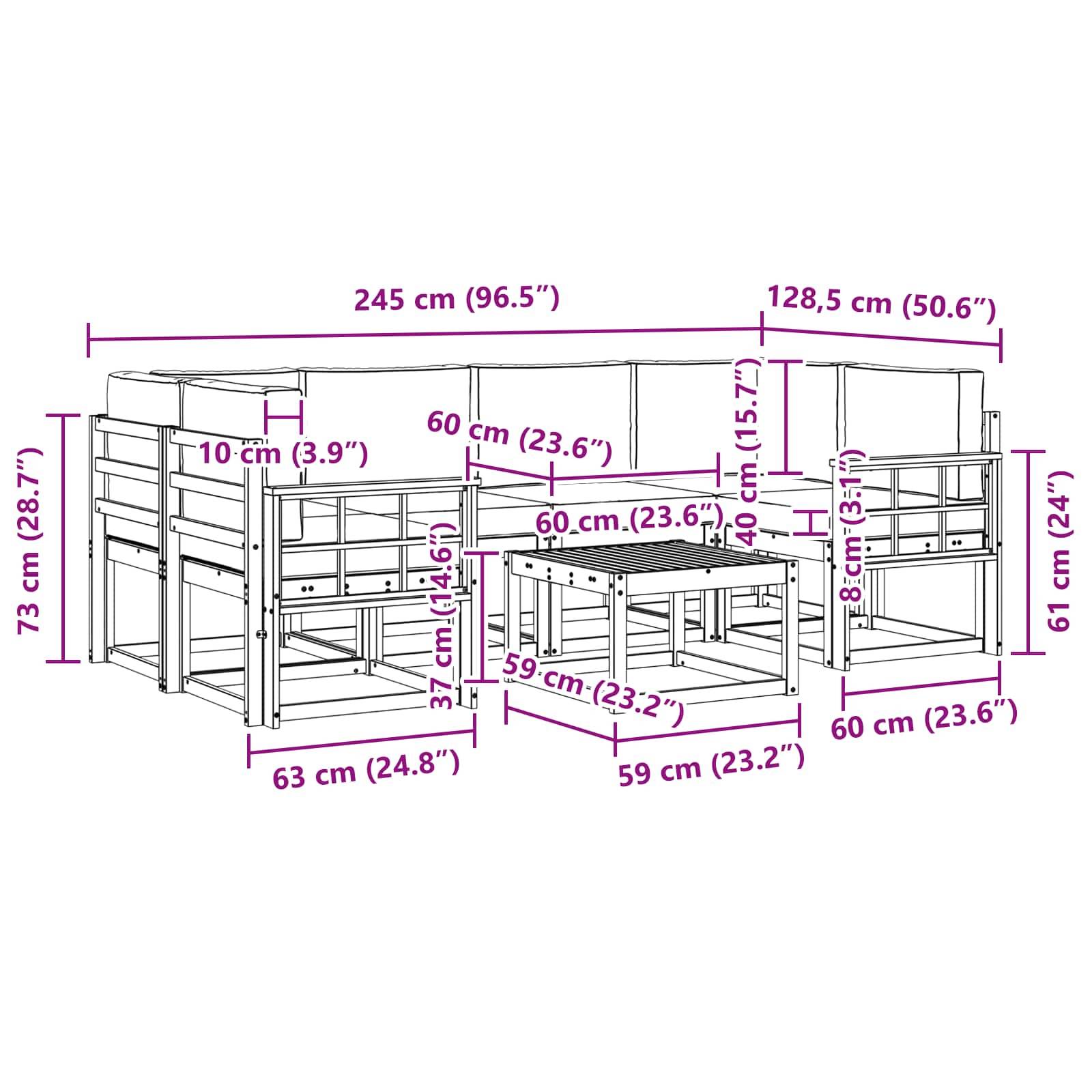 vidaXL Outdoor-Sofagarnitur mit Kissen 7 pcs Weiß und Creme