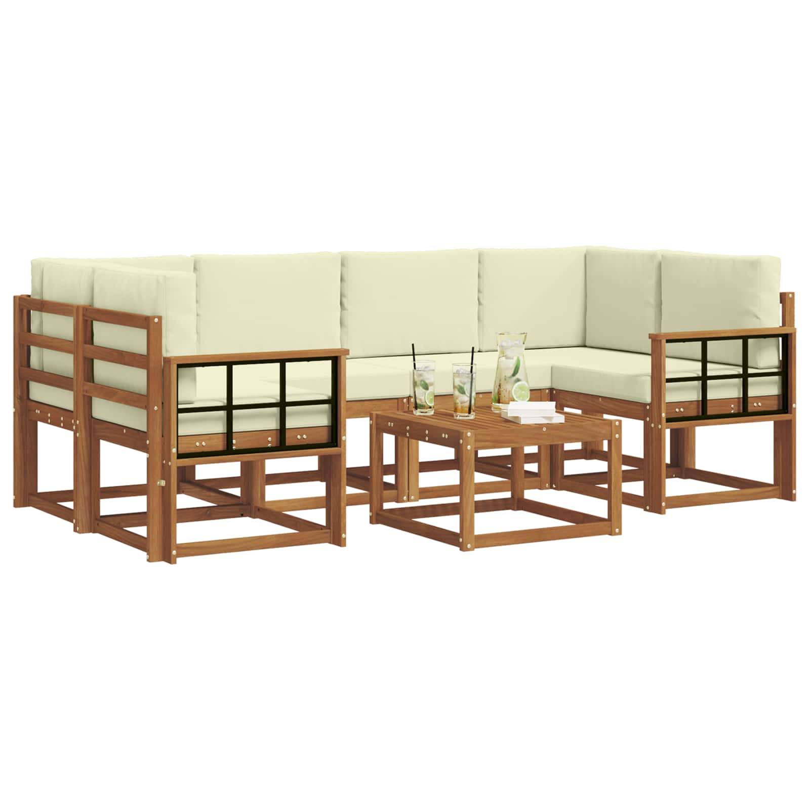 vidaXL Outdoor-Sofagarnitur mit Kissen 7 pcs Natur und Creme