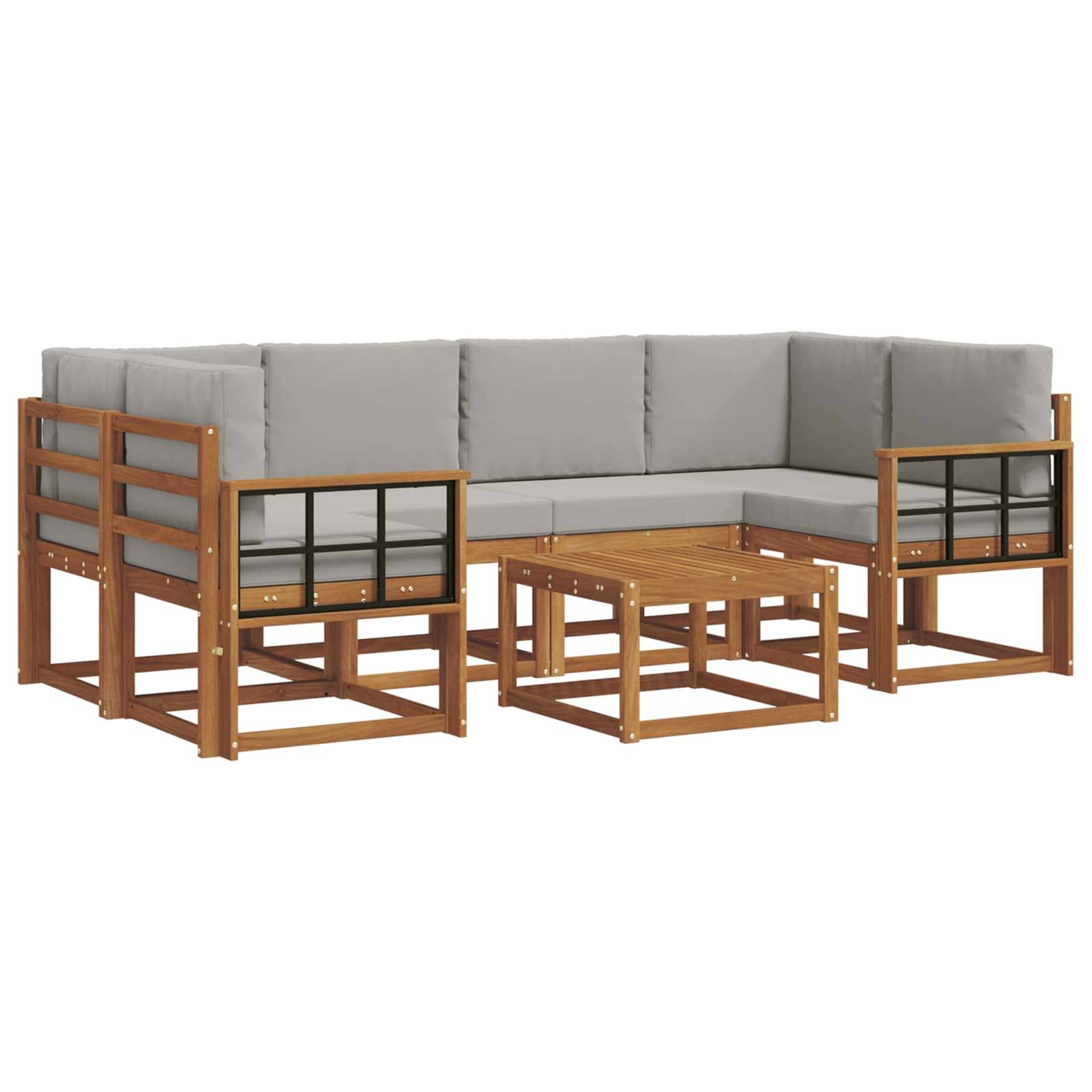 vidaXL Outdoor-Sofagarnitur mit Kissen 7 pcs Natürlich und Hellgrau