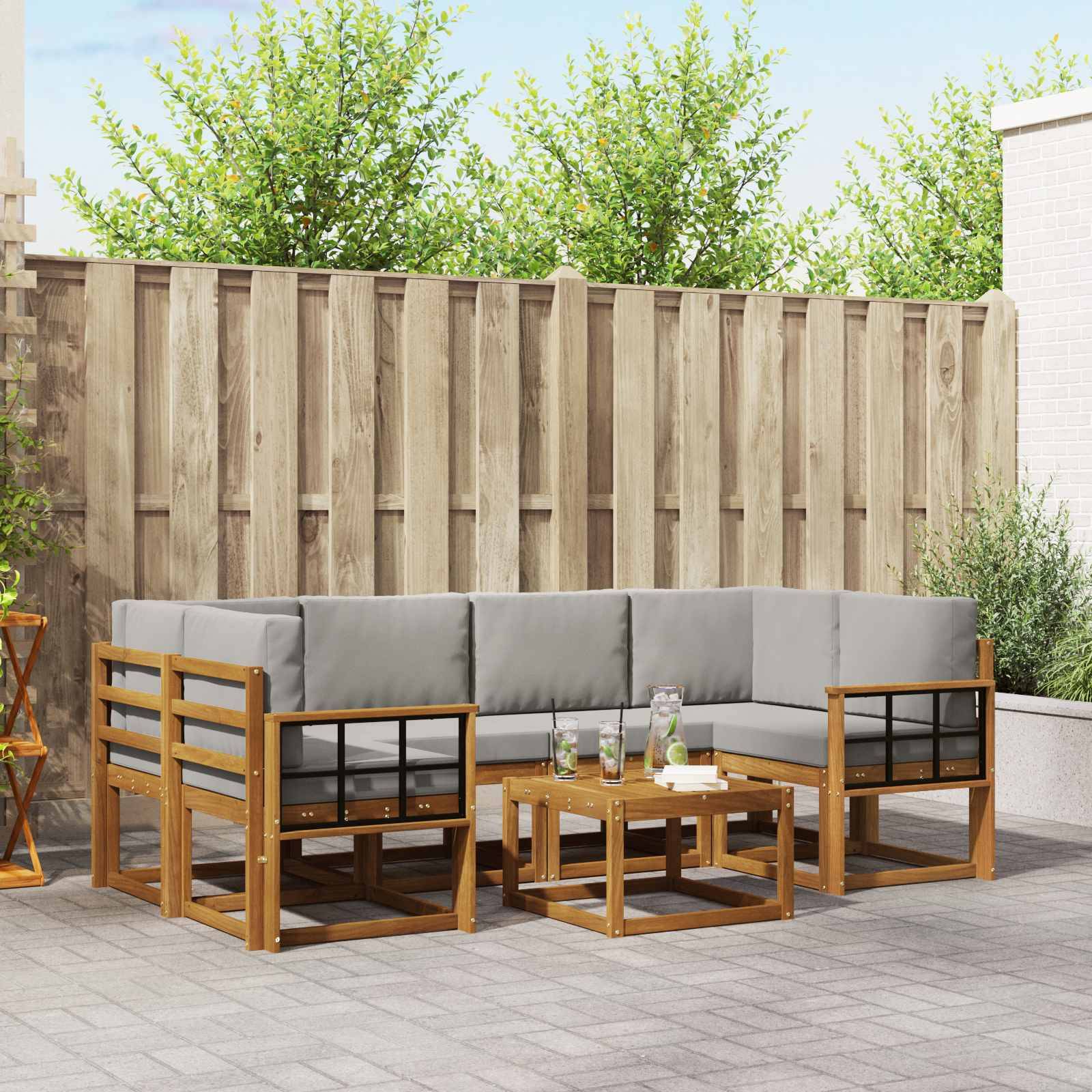vidaXL Outdoor-Sofagarnitur mit Kissen 7 pcs Natürlich und Hellgrau
