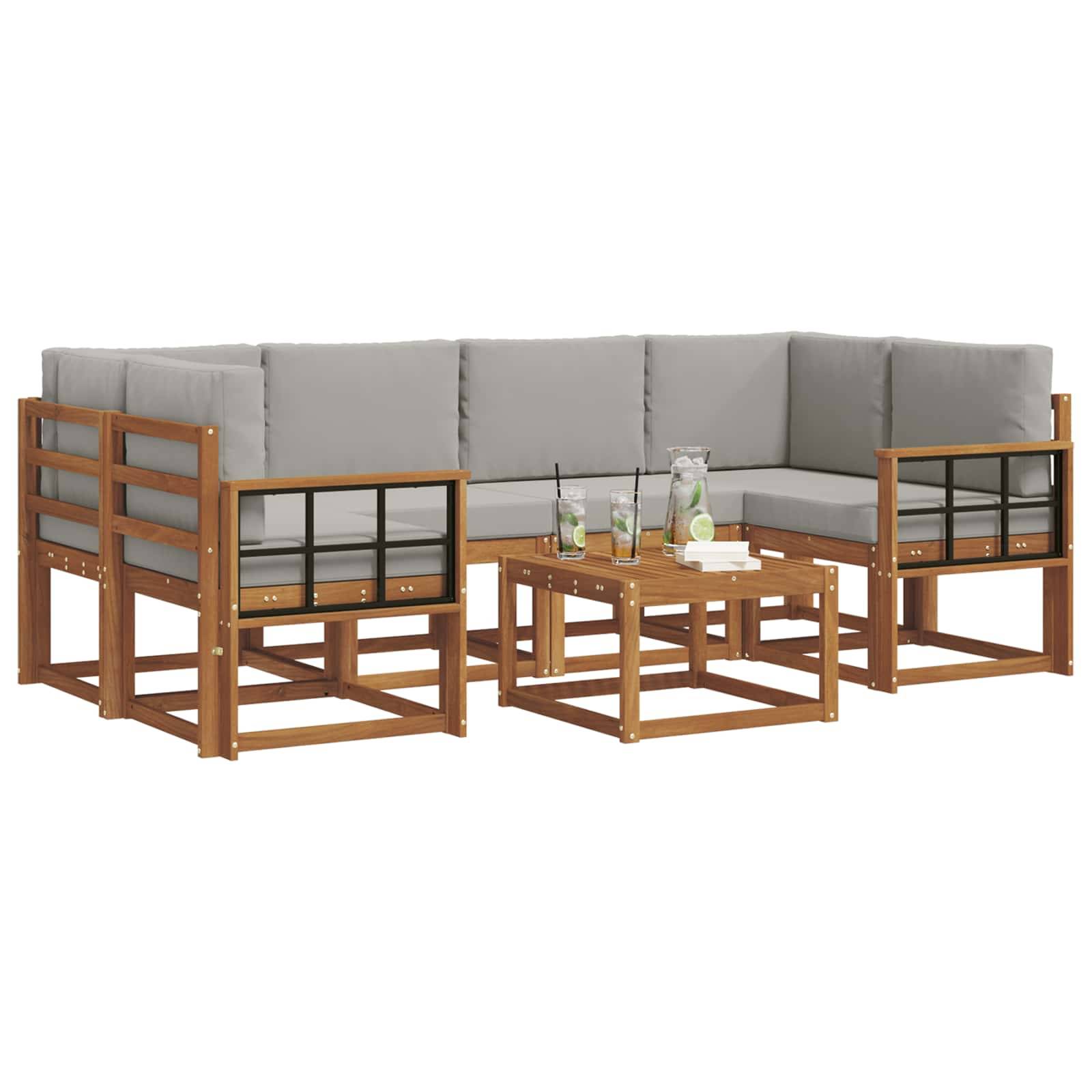 vidaXL Outdoor-Sofagarnitur mit Kissen 7 pcs Natürlich und Hellgrau