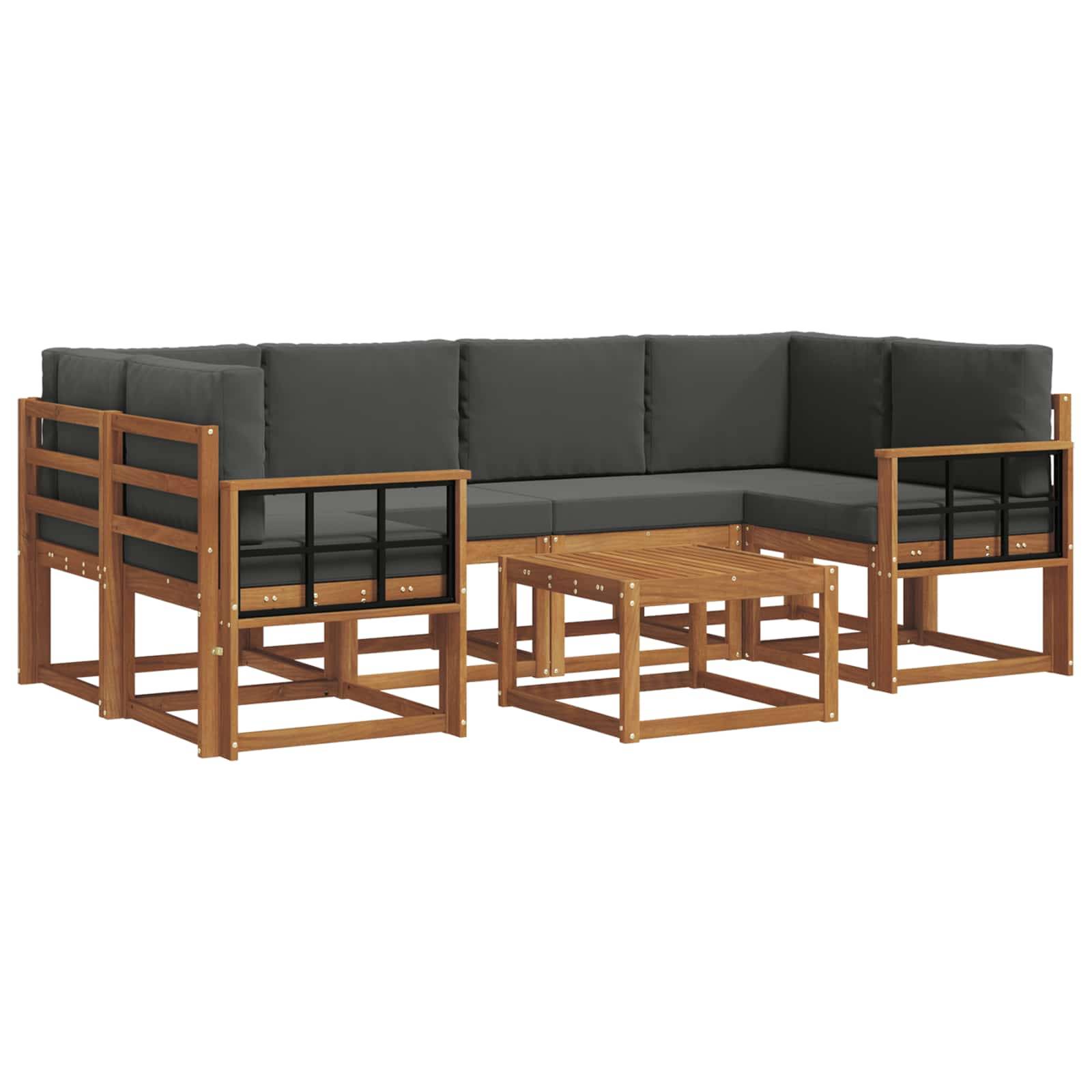 vidaXL Outdoor-Sofagarnitur mit Kissen 7 pcs Natur und Anthrazit