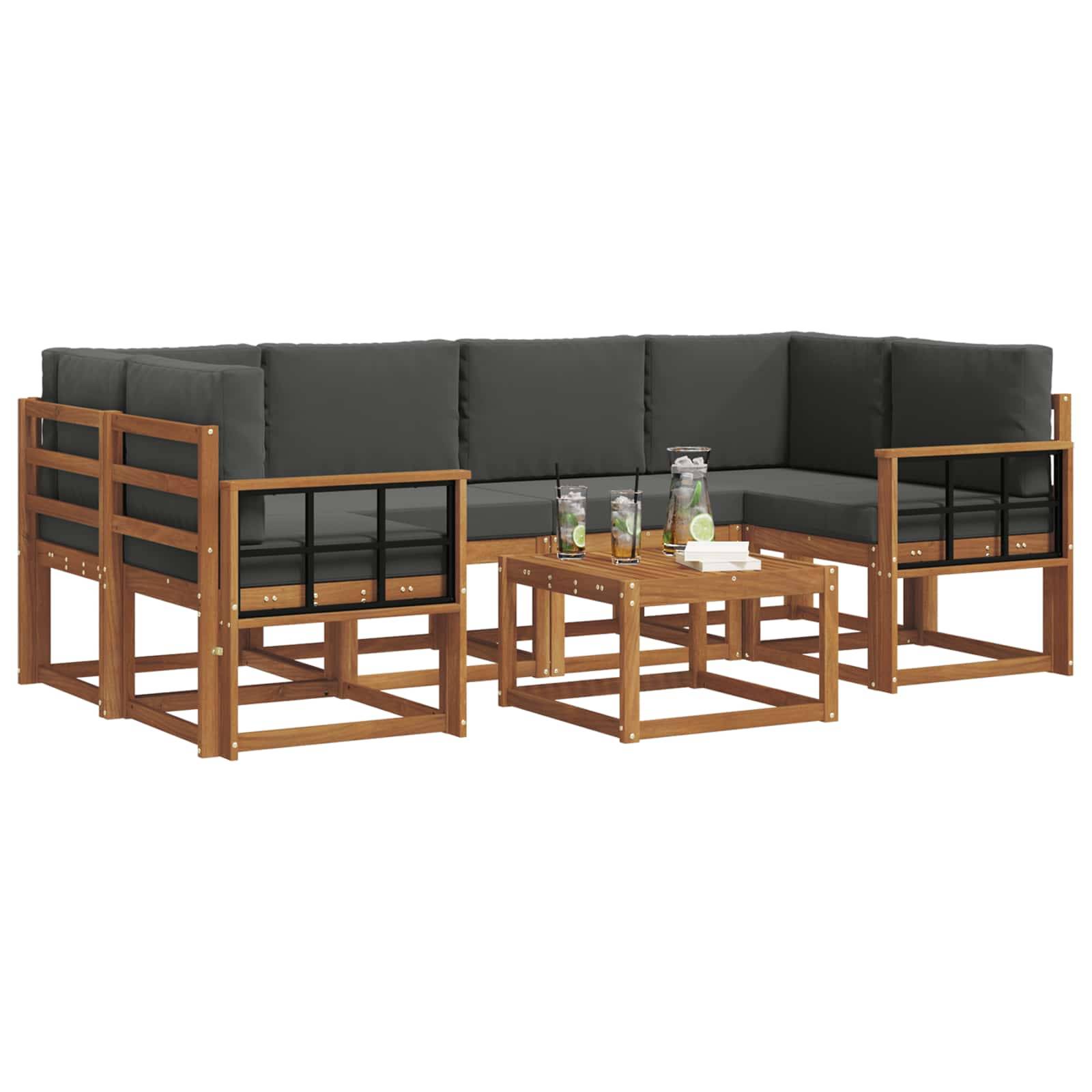 vidaXL Outdoor-Sofagarnitur mit Kissen 7 pcs Natur und Anthrazit