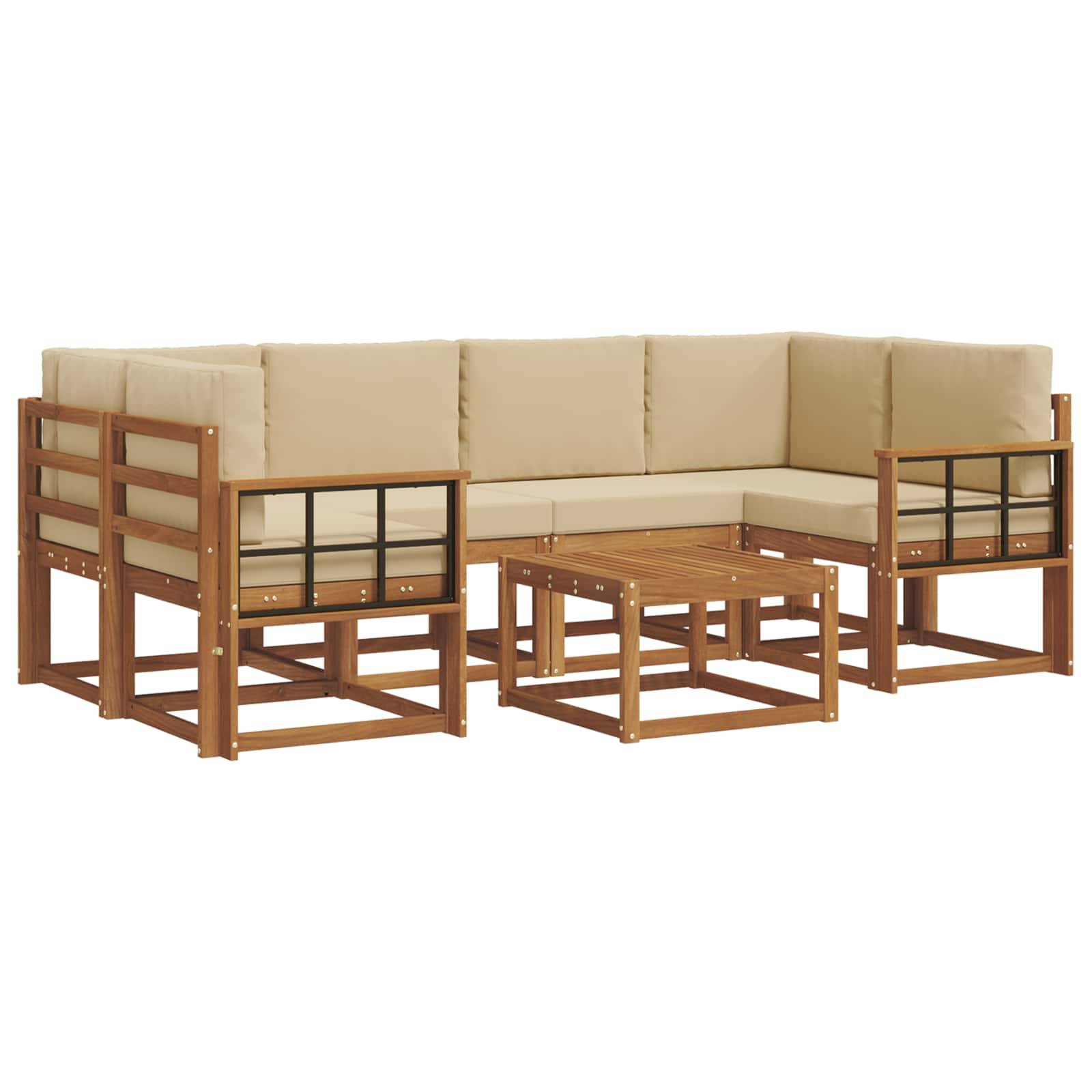 vidaXL Outdoor-Sofagarnitur mit Kissen 7 pcs Natur und Beige