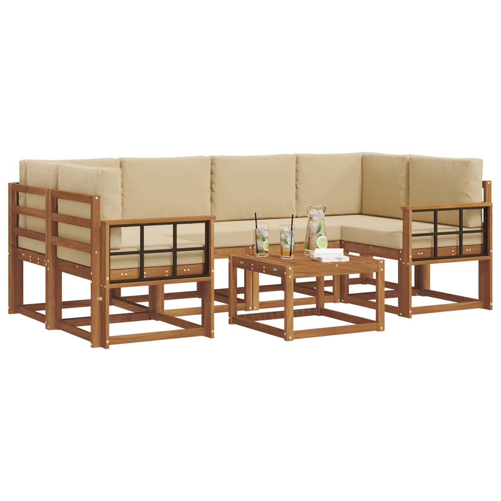 vidaXL Outdoor-Sofagarnitur mit Kissen 7 pcs Natur und Beige