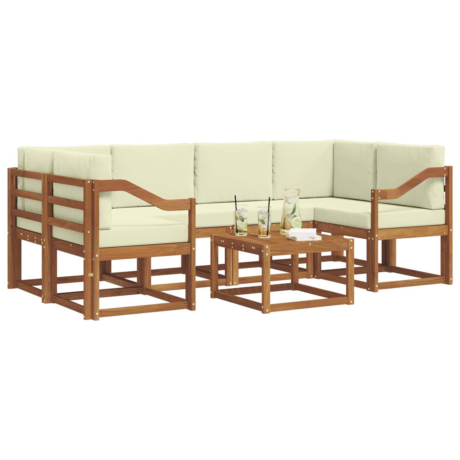 vidaXL Outdoor-Sofagarnitur mit Kissen 7 pcs Natur und Creme