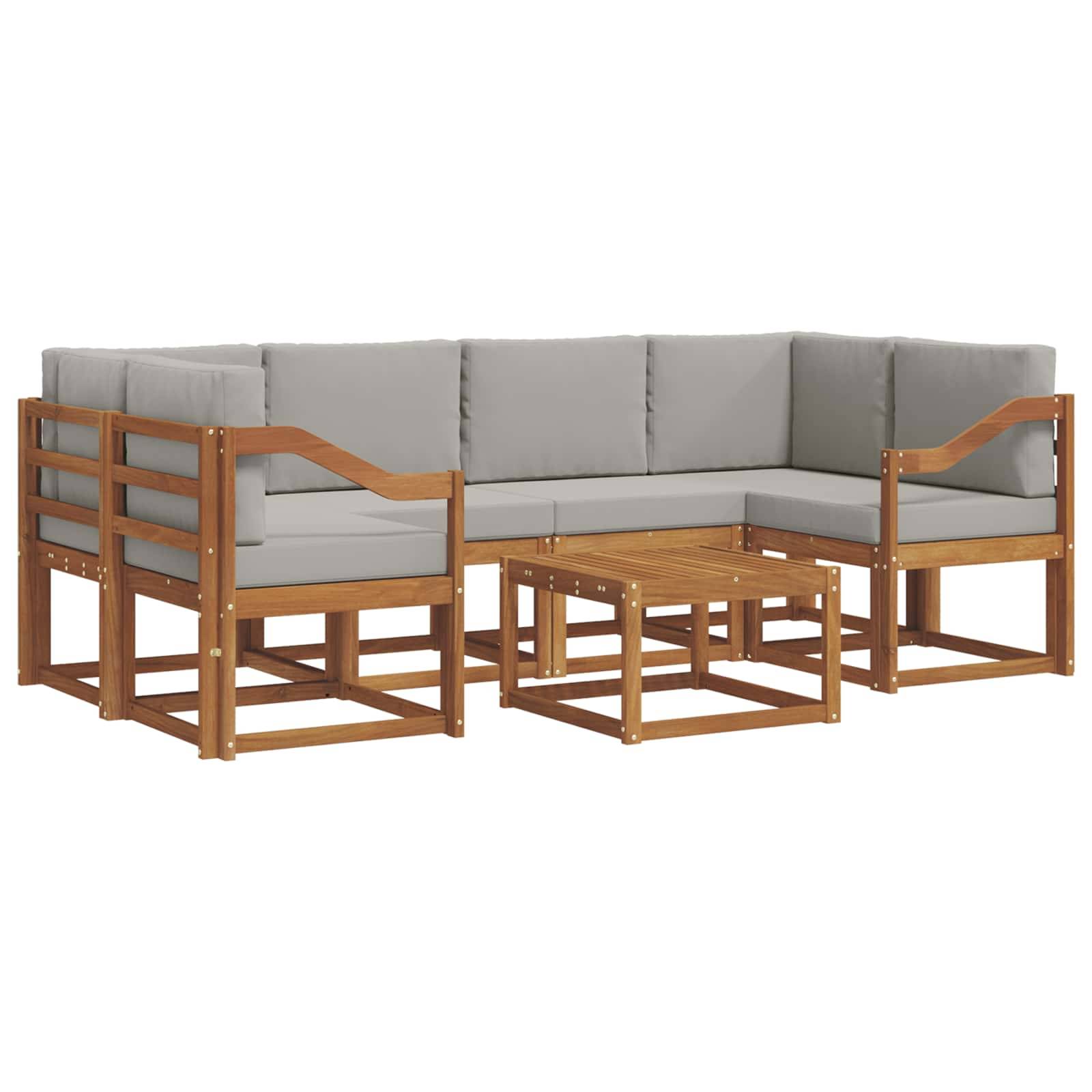 vidaXL Outdoor-Sofagarnitur mit Kissen 7 pcs Natürlich und Hellgrau