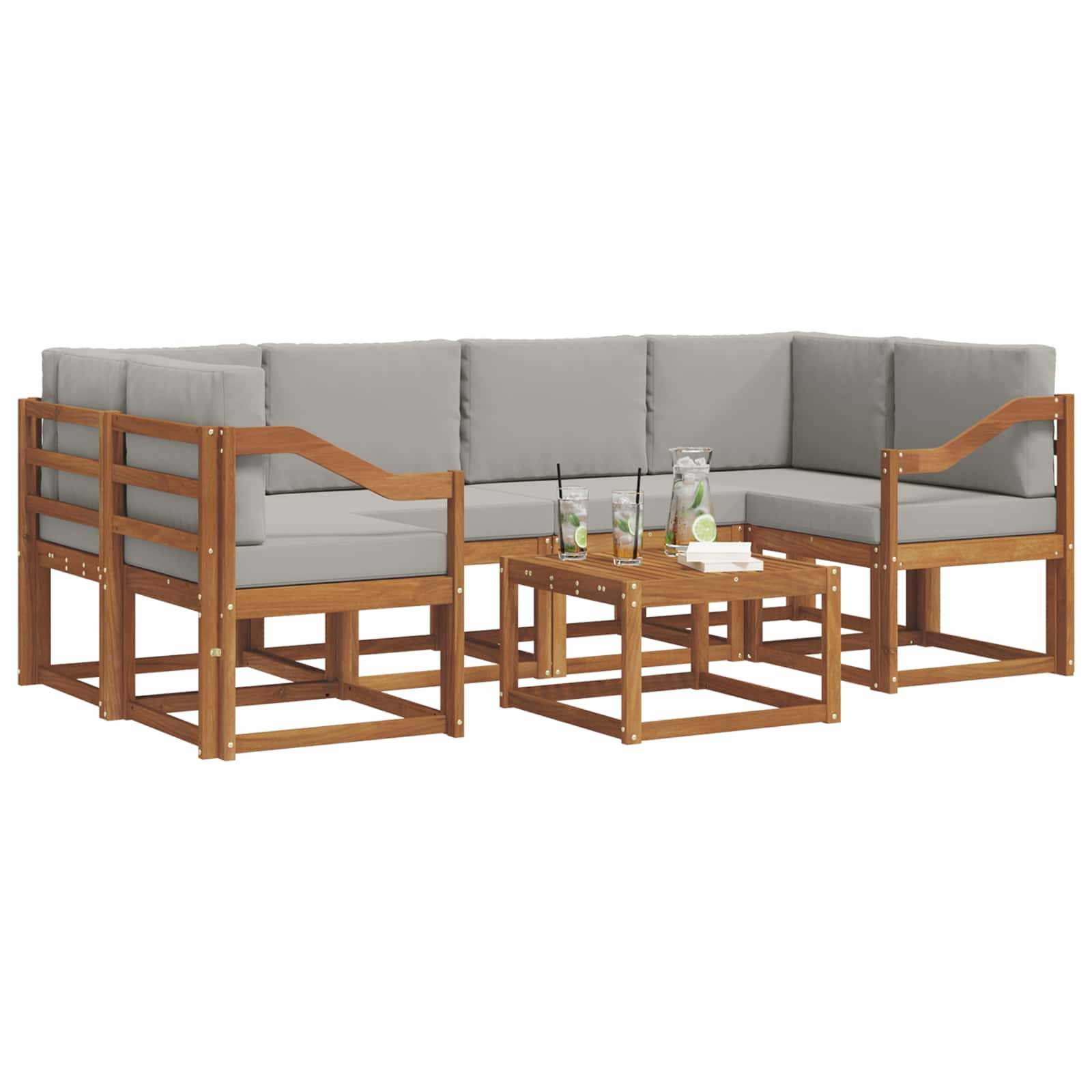 vidaXL Outdoor-Sofagarnitur mit Kissen 7 pcs Natürlich und Hellgrau