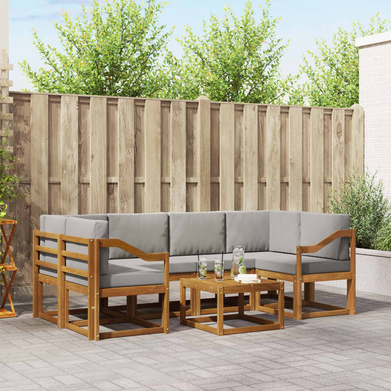 vidaXL Outdoor-Sofagarnitur mit Kissen 7 pcs Natürlich und Hellgrau