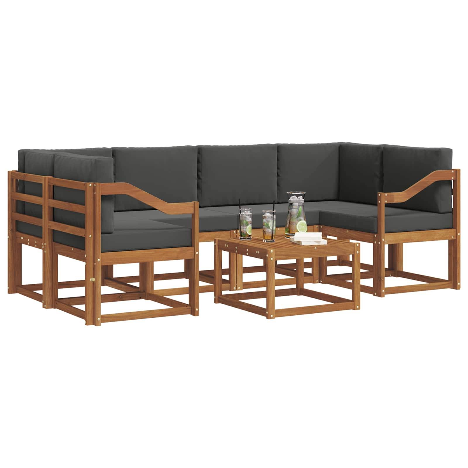 vidaXL Outdoor-Sofagarnitur mit Kissen 7 pcs Natur und Anthrazit