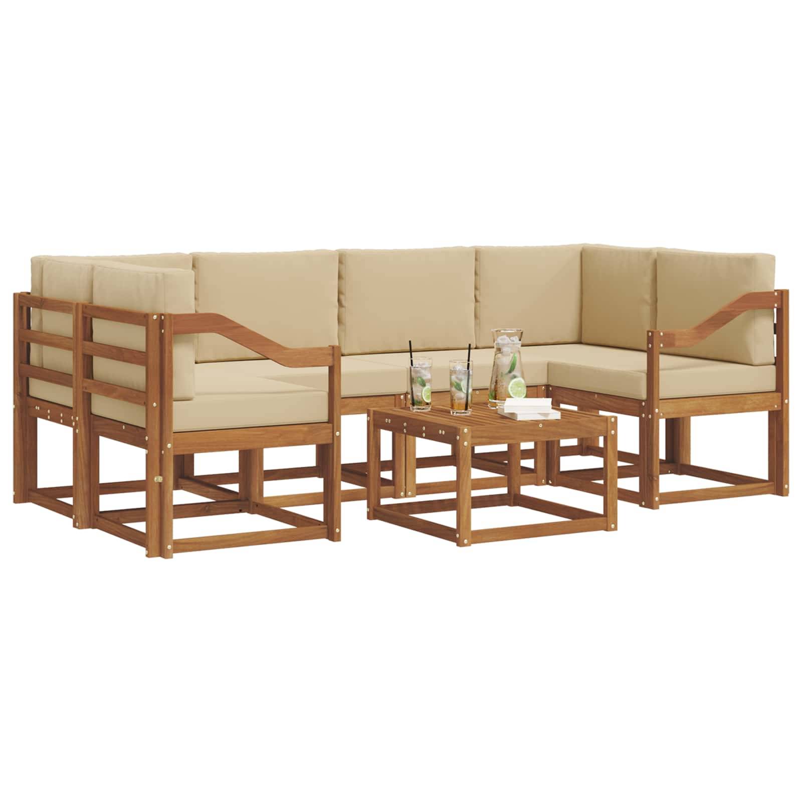 vidaXL Outdoor-Sofagarnitur mit Kissen 7 pcs Natur und Beige