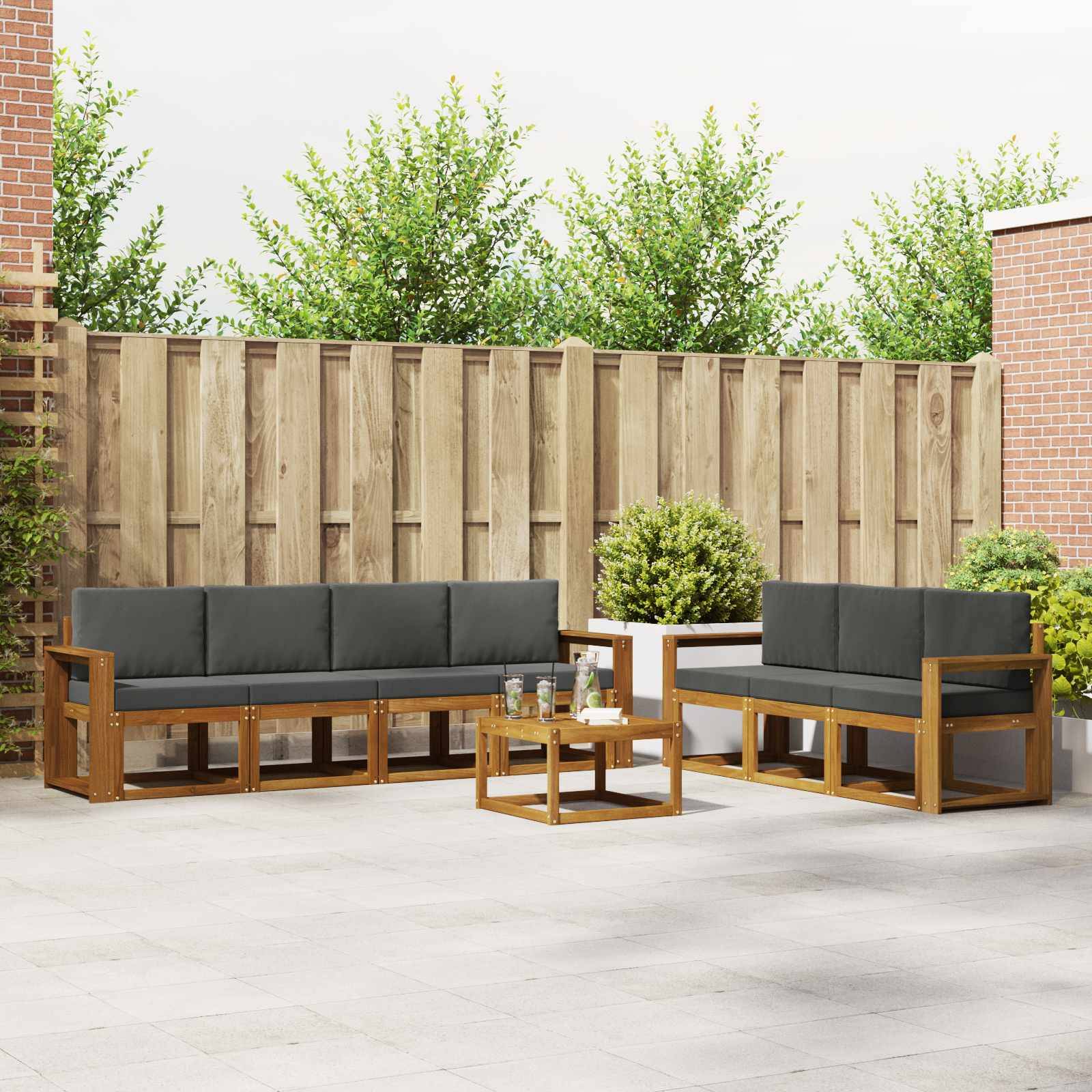 vidaXL Outdoor-Sofagarnitur mit Kissen 8 pcs Natur und Anthrazit