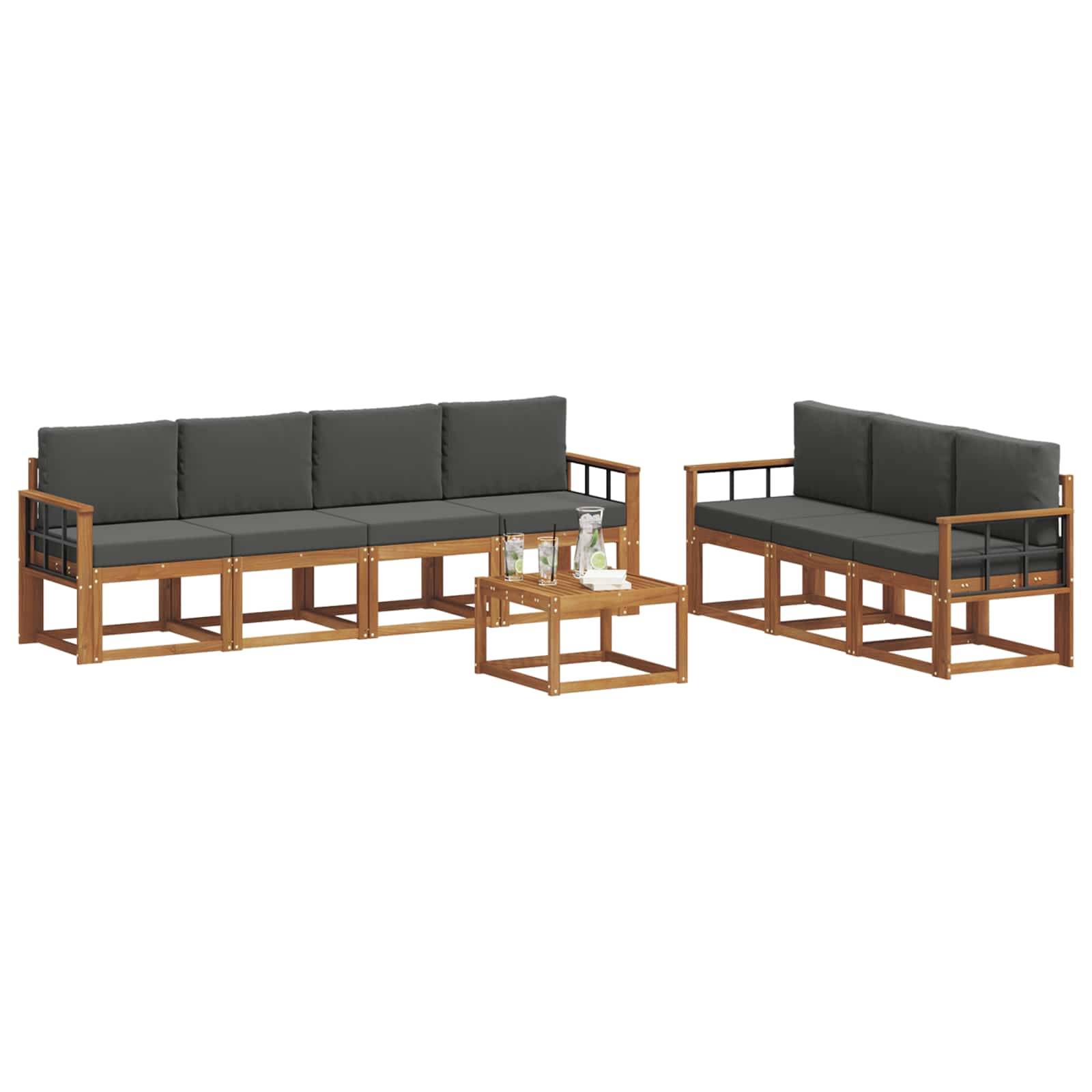 vidaXL Outdoor-Sofagarnitur mit Kissen 8 pcs Natur und Anthrazit