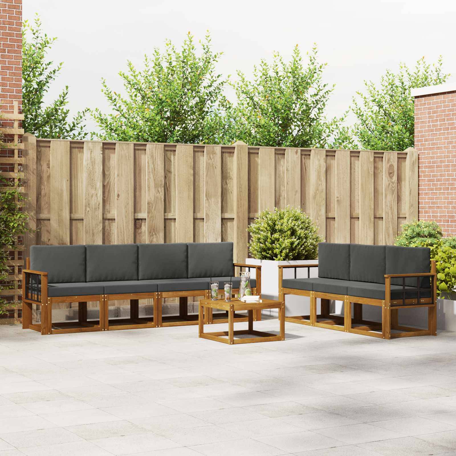 vidaXL Outdoor-Sofagarnitur mit Kissen 8 pcs Natur und Anthrazit