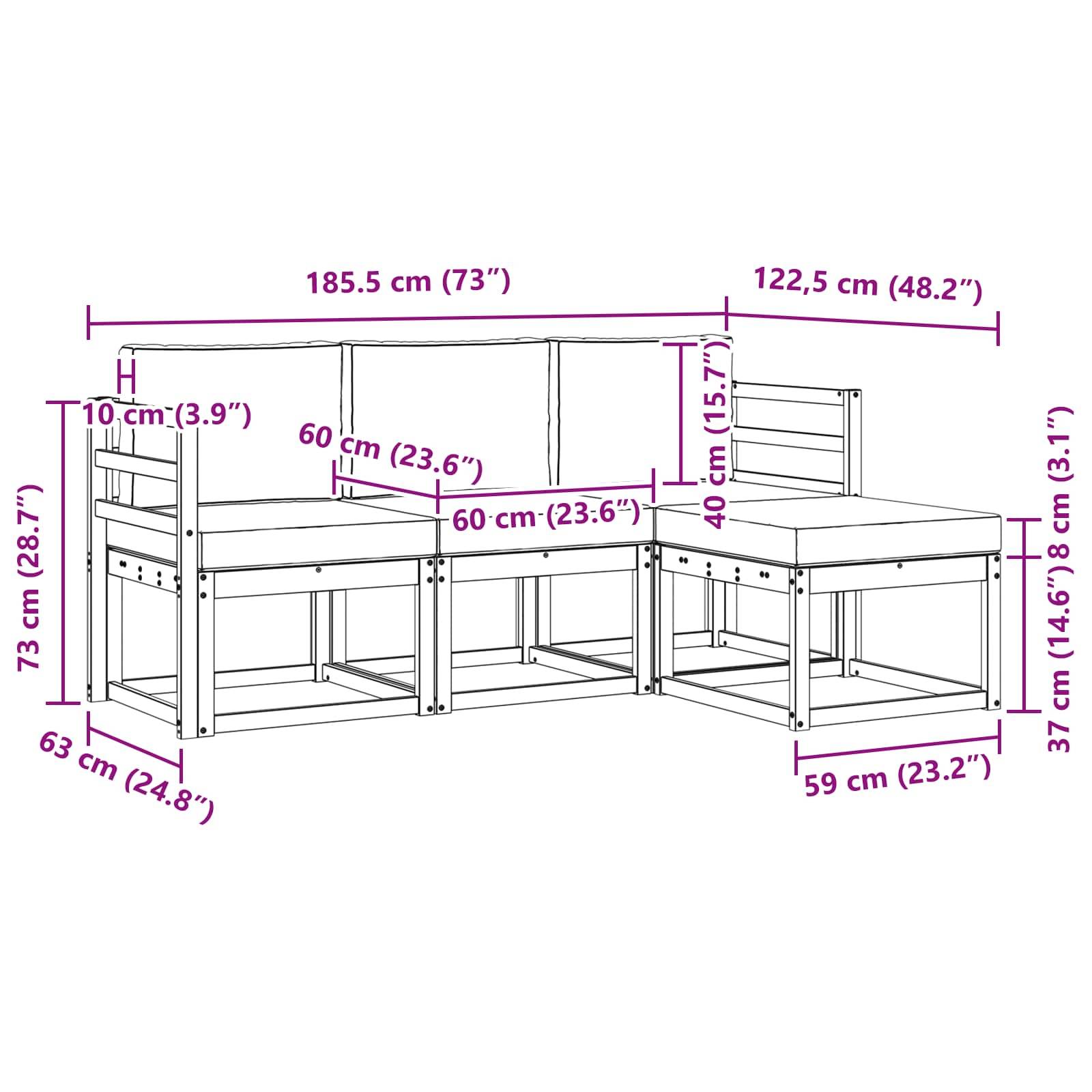 vidaXL Outdoor-Sofagarnitur 4 pcs