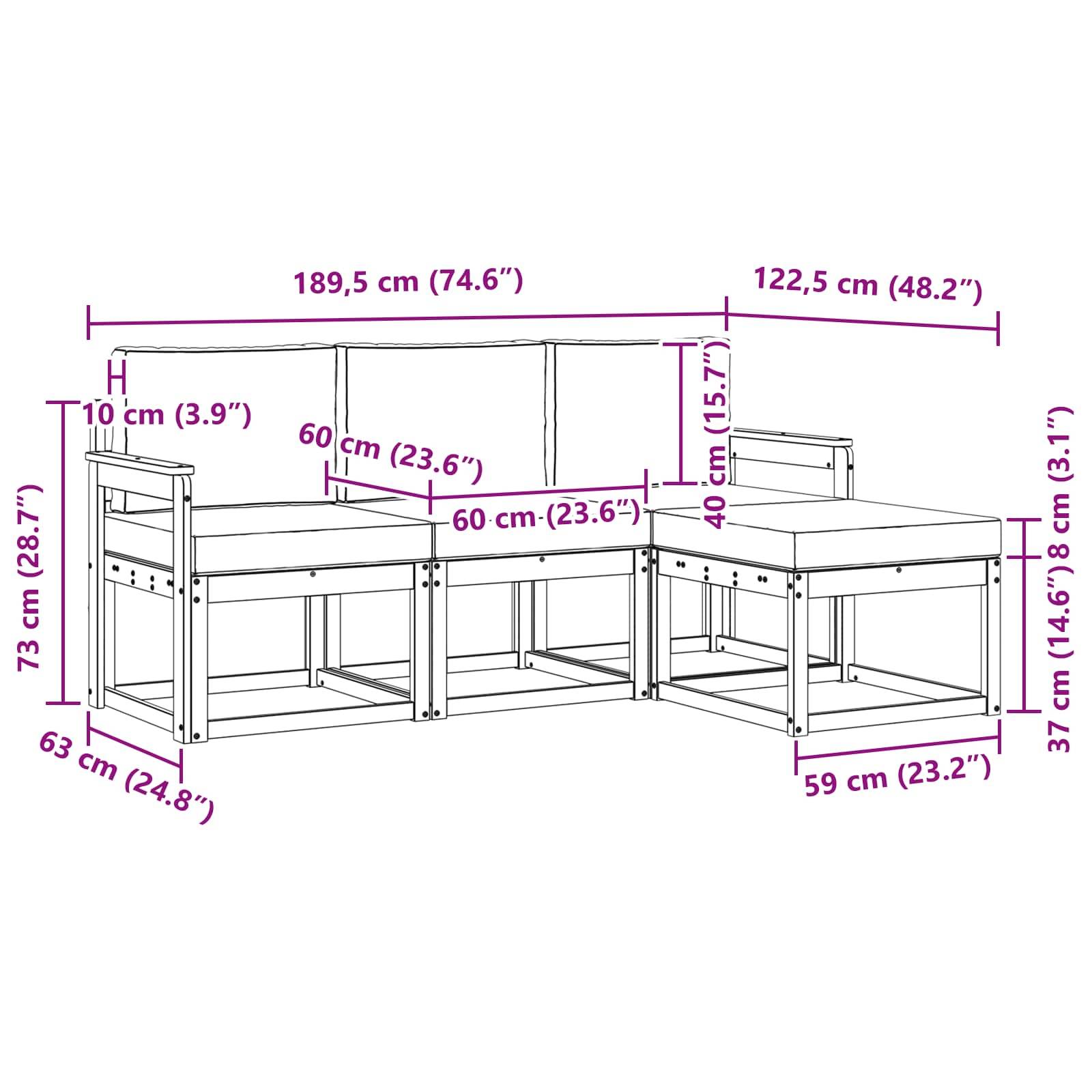 vidaXL Outdoor-Sofagarnitur mit Kissen 4 pcs Natur und Anthrazit