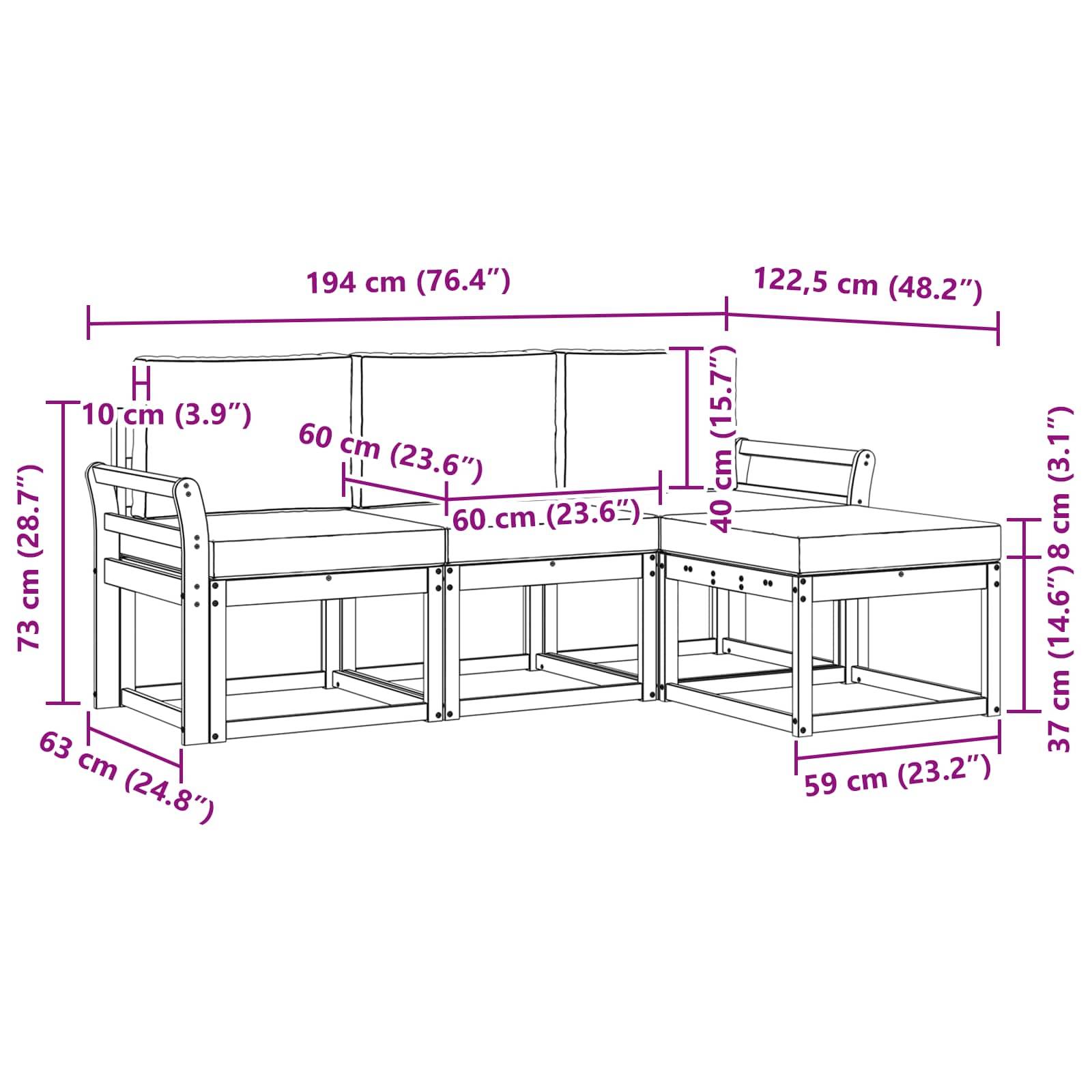vidaXL Outdoor-Sofagarnitur mit Kissen 4 pcs Natur und Anthrazit