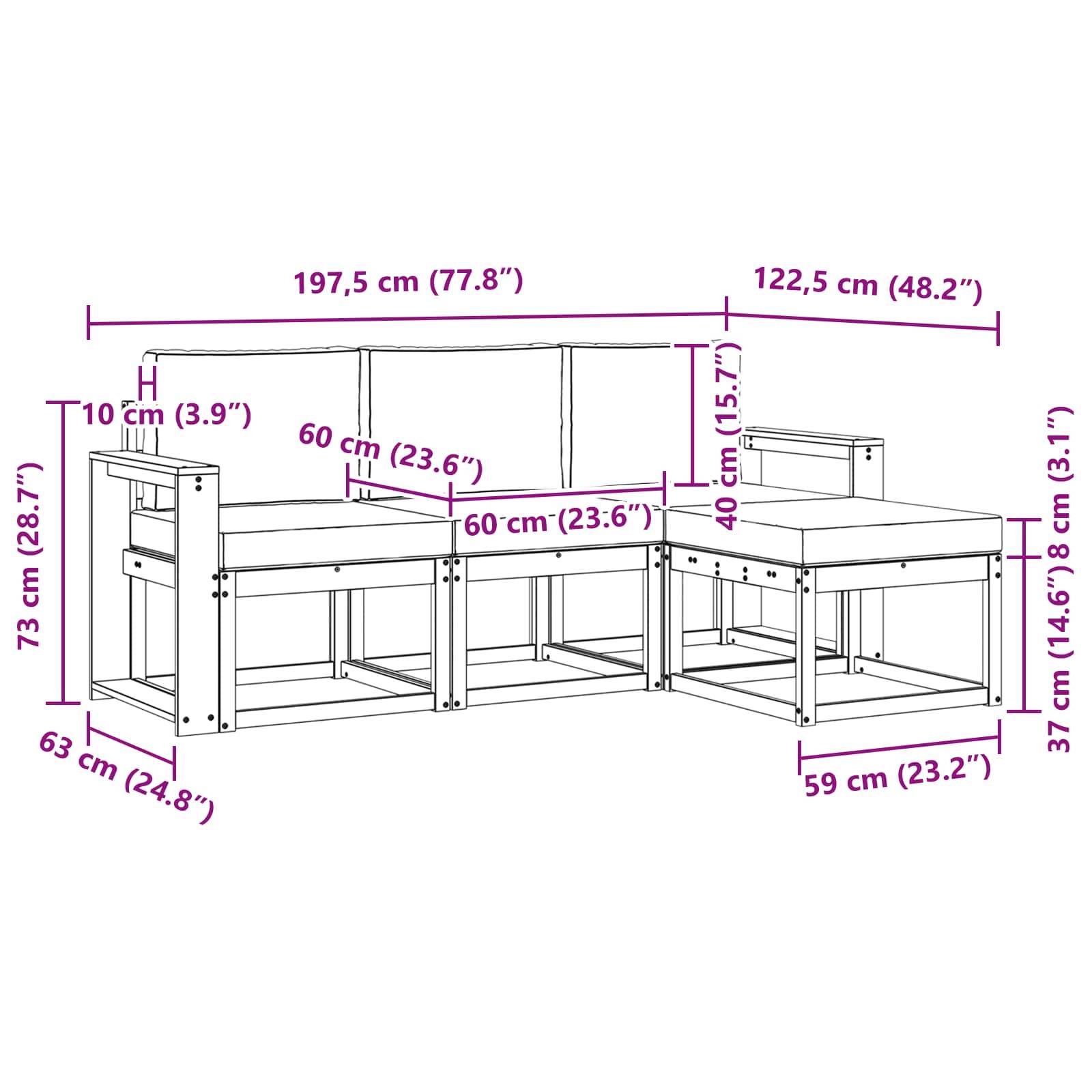vidaXL Outdoor-Sofagarnitur mit Kissen 4 pcs Natur und Anthrazit