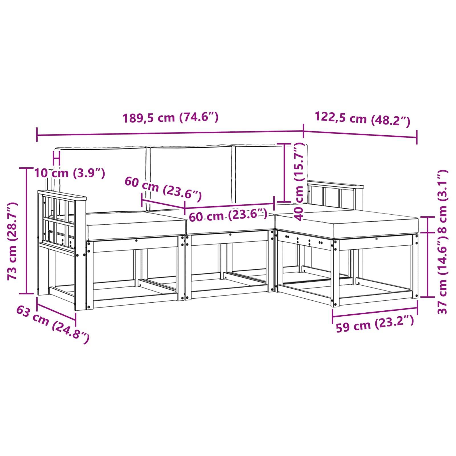 vidaXL Outdoor-Sofagarnitur mit Kissen 4 pcs Natur und Anthrazit
