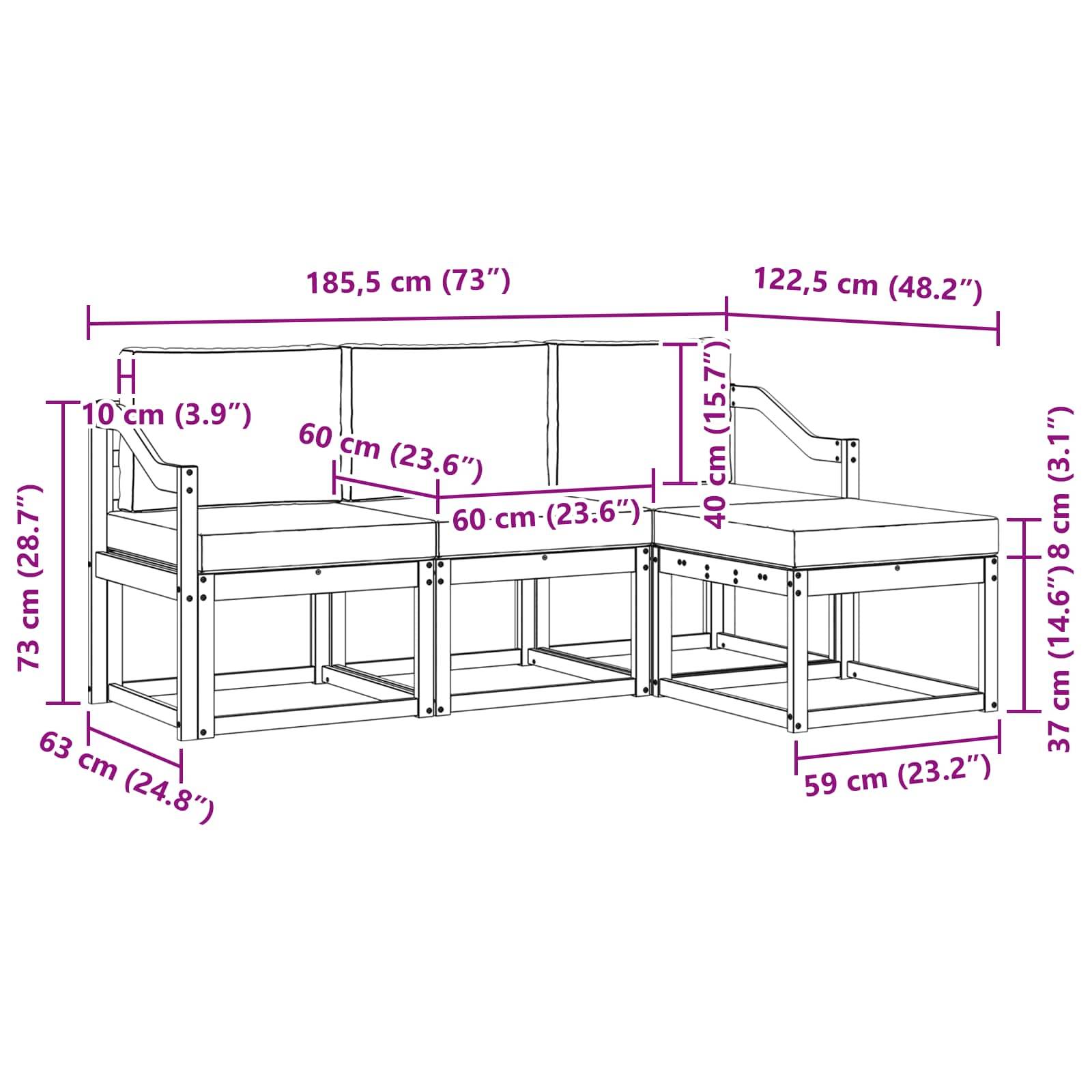vidaXL Outdoor-Sofagarnitur 4 pcs Weiß und Hellgrau