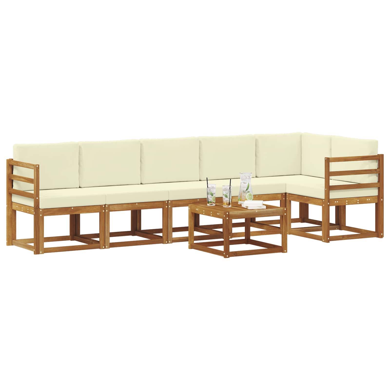 vidaXL Outdoor-Sofagarnitur mit Kissen 7 pcs Natur und Creme