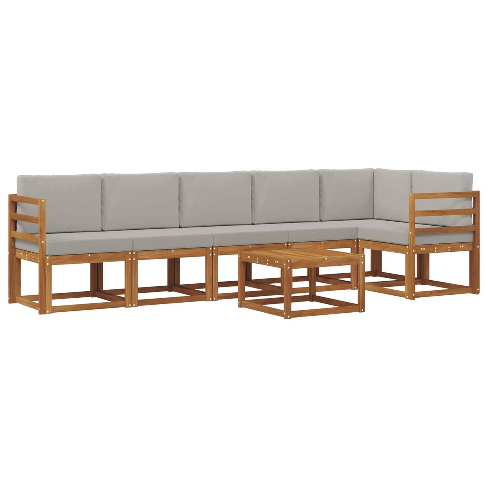 vidaXL Outdoor-Sofagarnitur mit Kissen 7 pcs Natürlich und Hellgrau