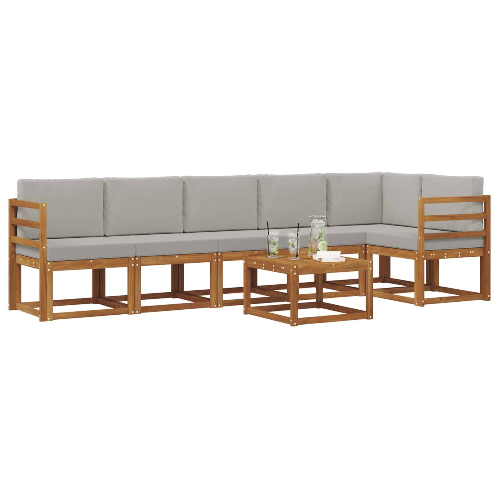 vidaXL Outdoor-Sofagarnitur mit Kissen 7 pcs Natürlich und Hellgrau