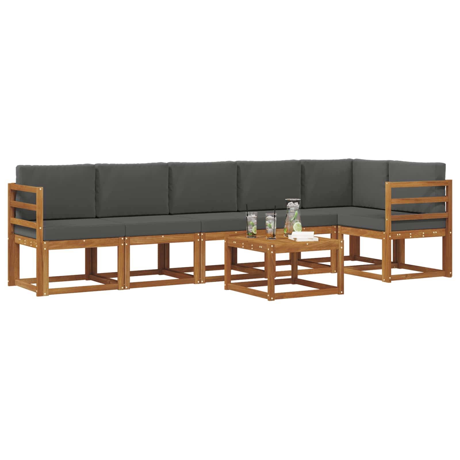 vidaXL Outdoor-Sofagarnitur mit Kissen 7 pcs Natur und Anthrazit